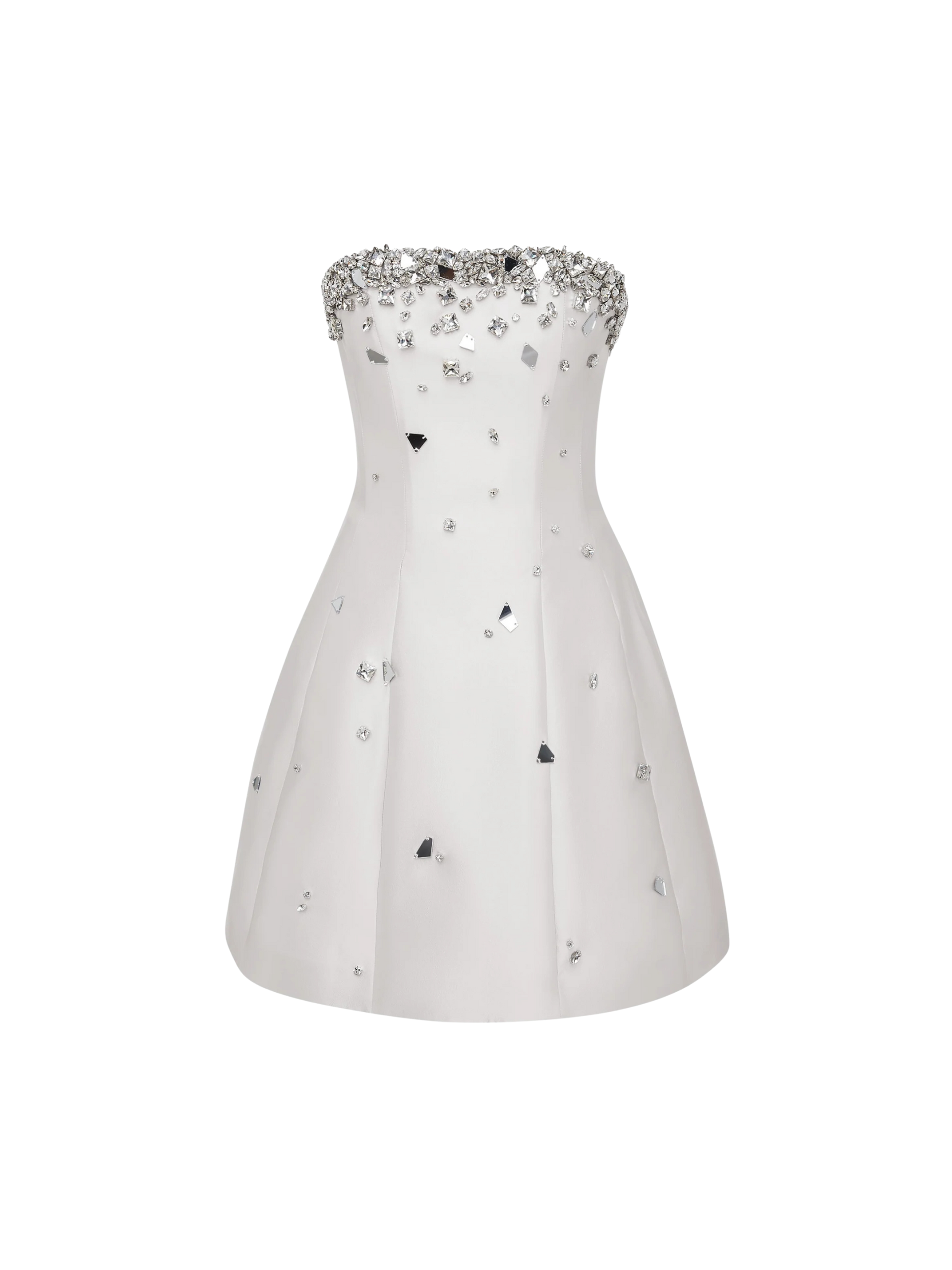 embellished white mini dress Crystal Embellished Strapless Mini Dress in White