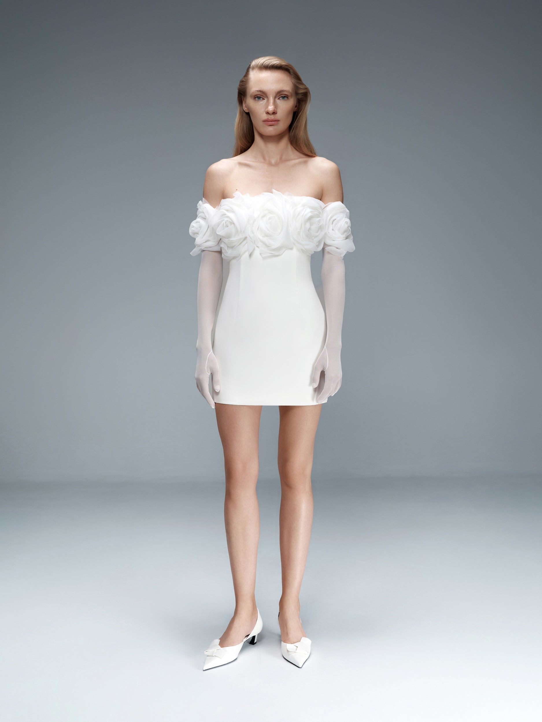 Floral-Appliqué Crepe Mini Dress