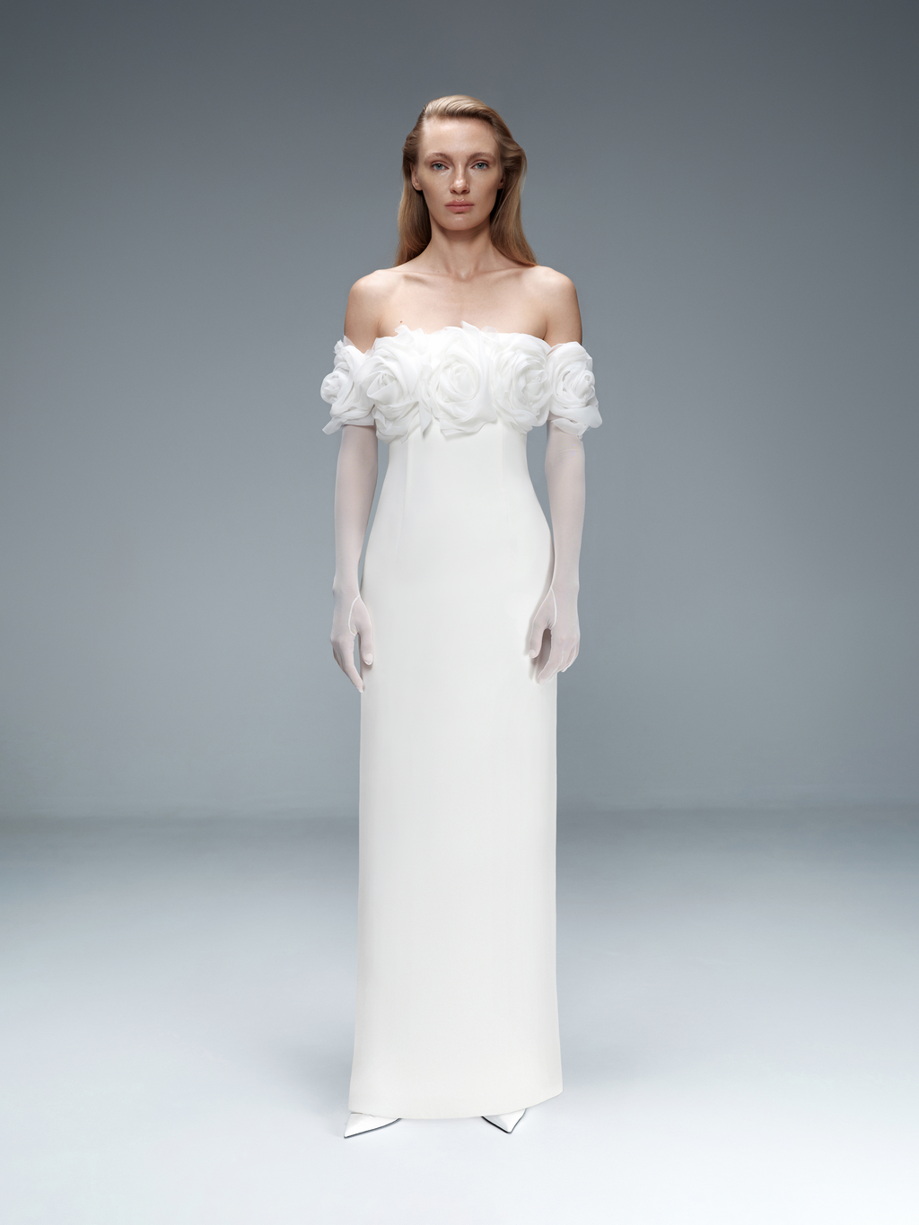 Floral-Appliqué Crepe Maxi Dress