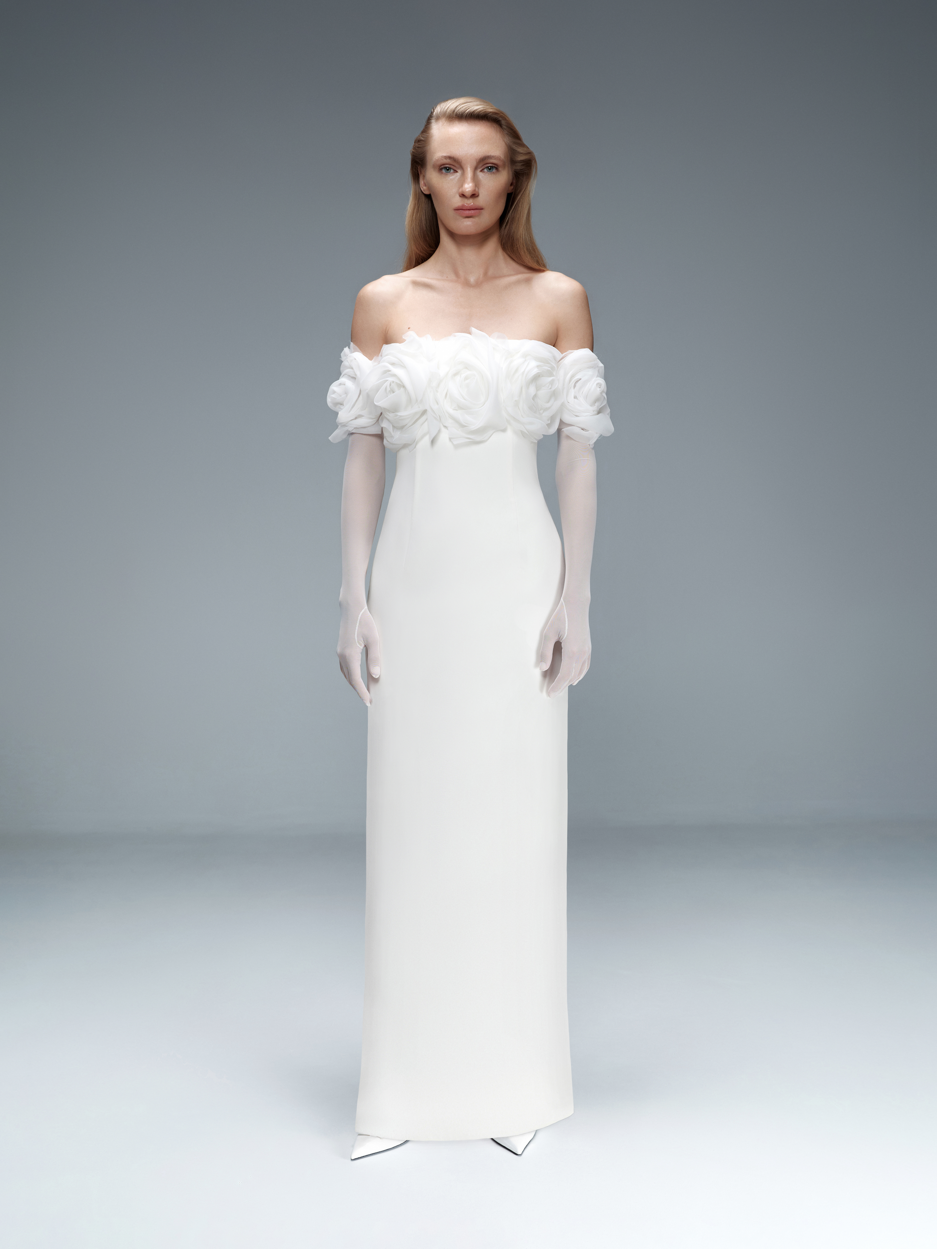 Floral-Appliqué Crepe Maxi Dress