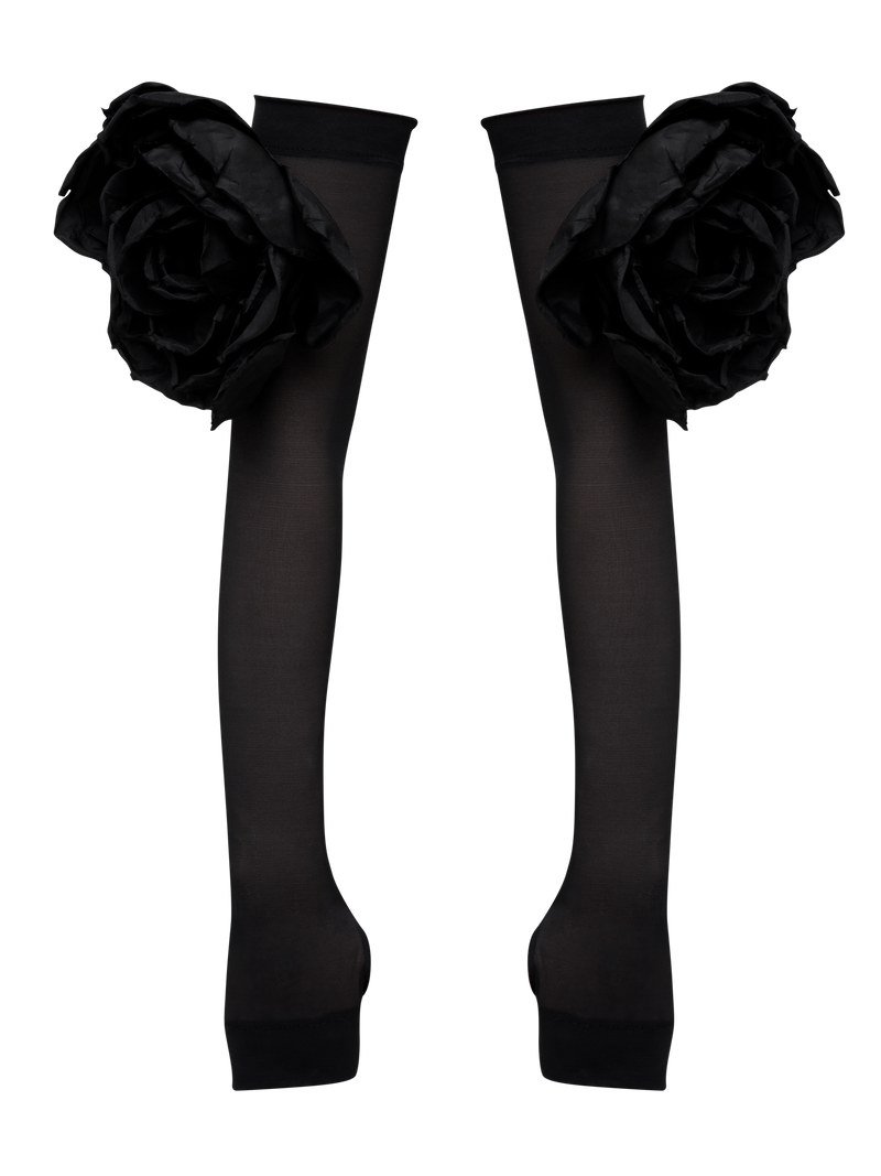 FINGERLESS GLOVES WITH FLORAL EMBELLISHMENTS