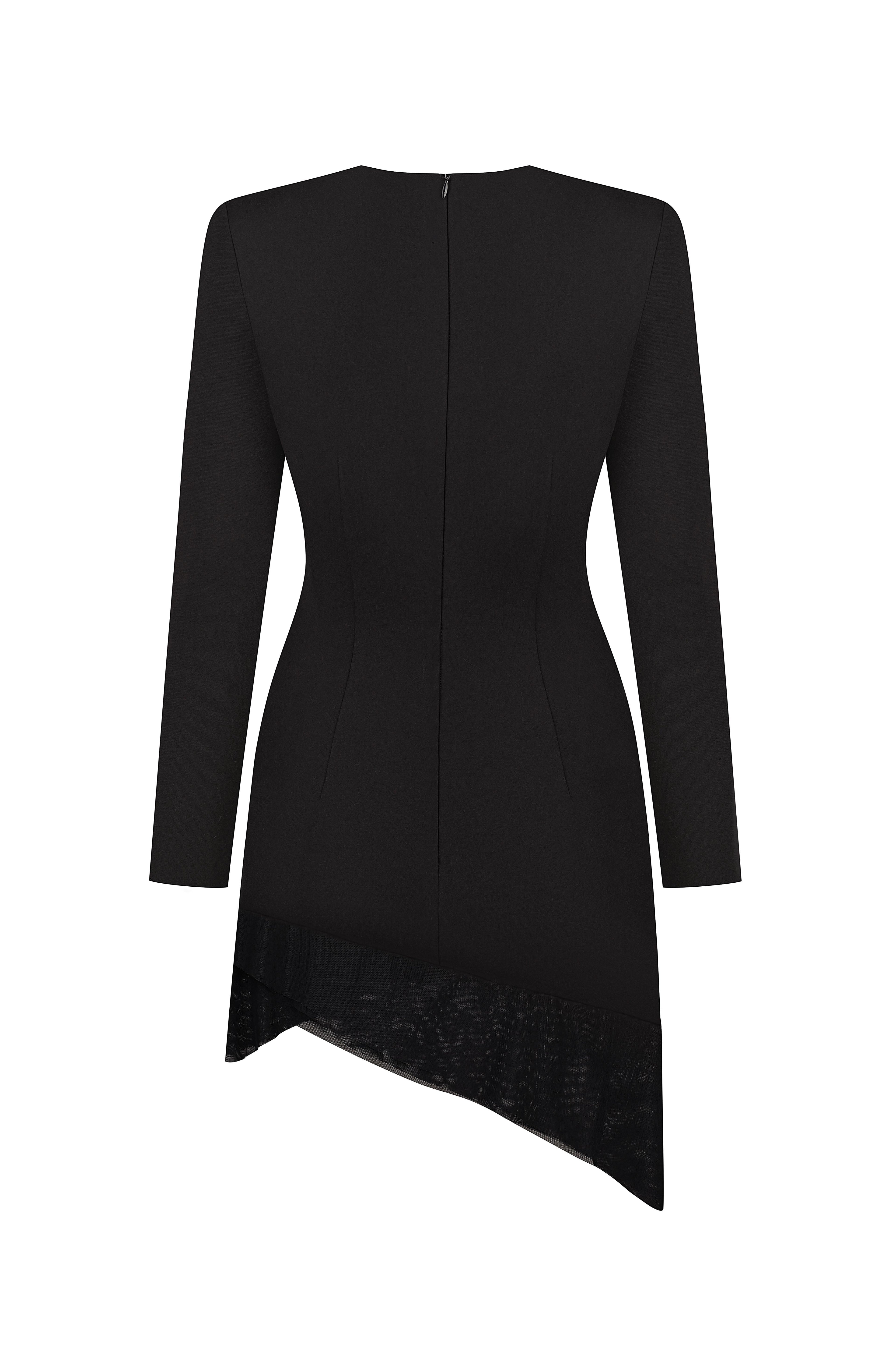 Asymmetrical Mini Dress with Crystal Rose Embellishments