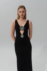 CRYSTAL ROSE DETAILED CUTOUT MIDI DRESS