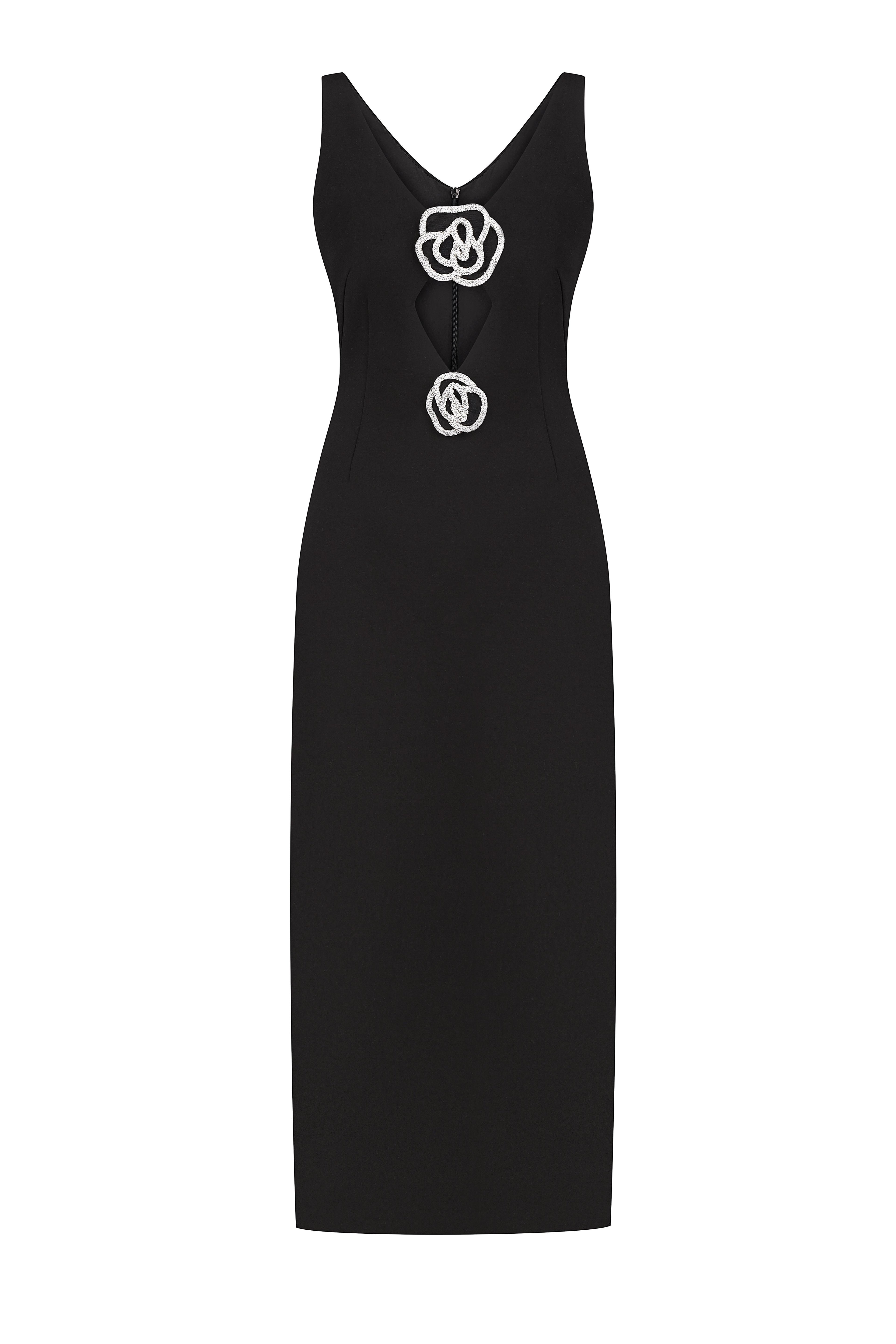 CRYSTAL ROSE DETAILED CUTOUT MIDI DRESS