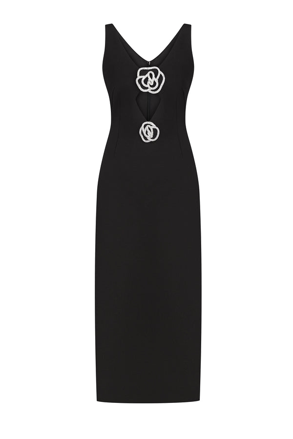 CRYSTAL ROSE DETAILED CUTOUT MIDI DRESS