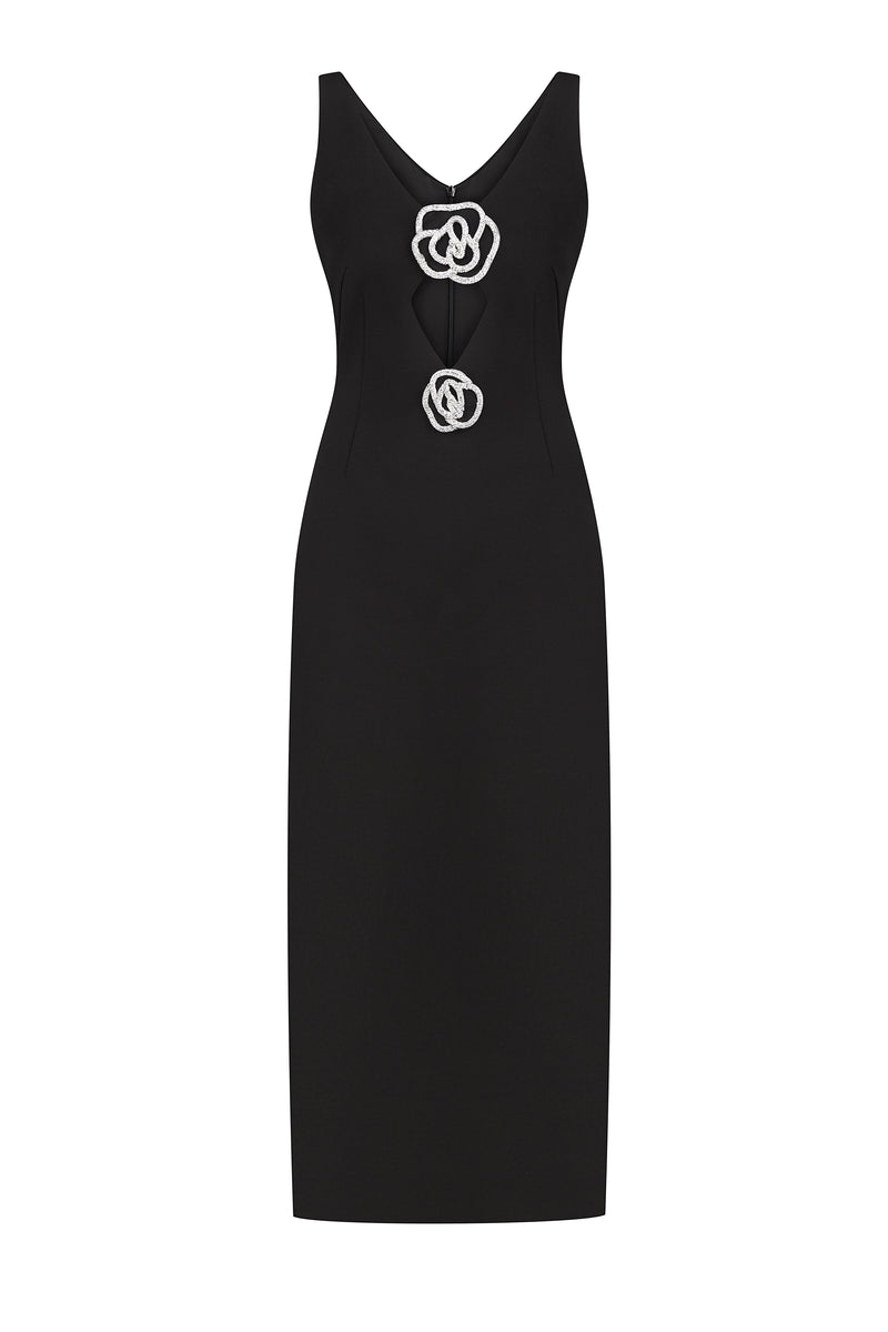 CRYSTAL ROSE DETAILED CUTOUT MIDI DRESS