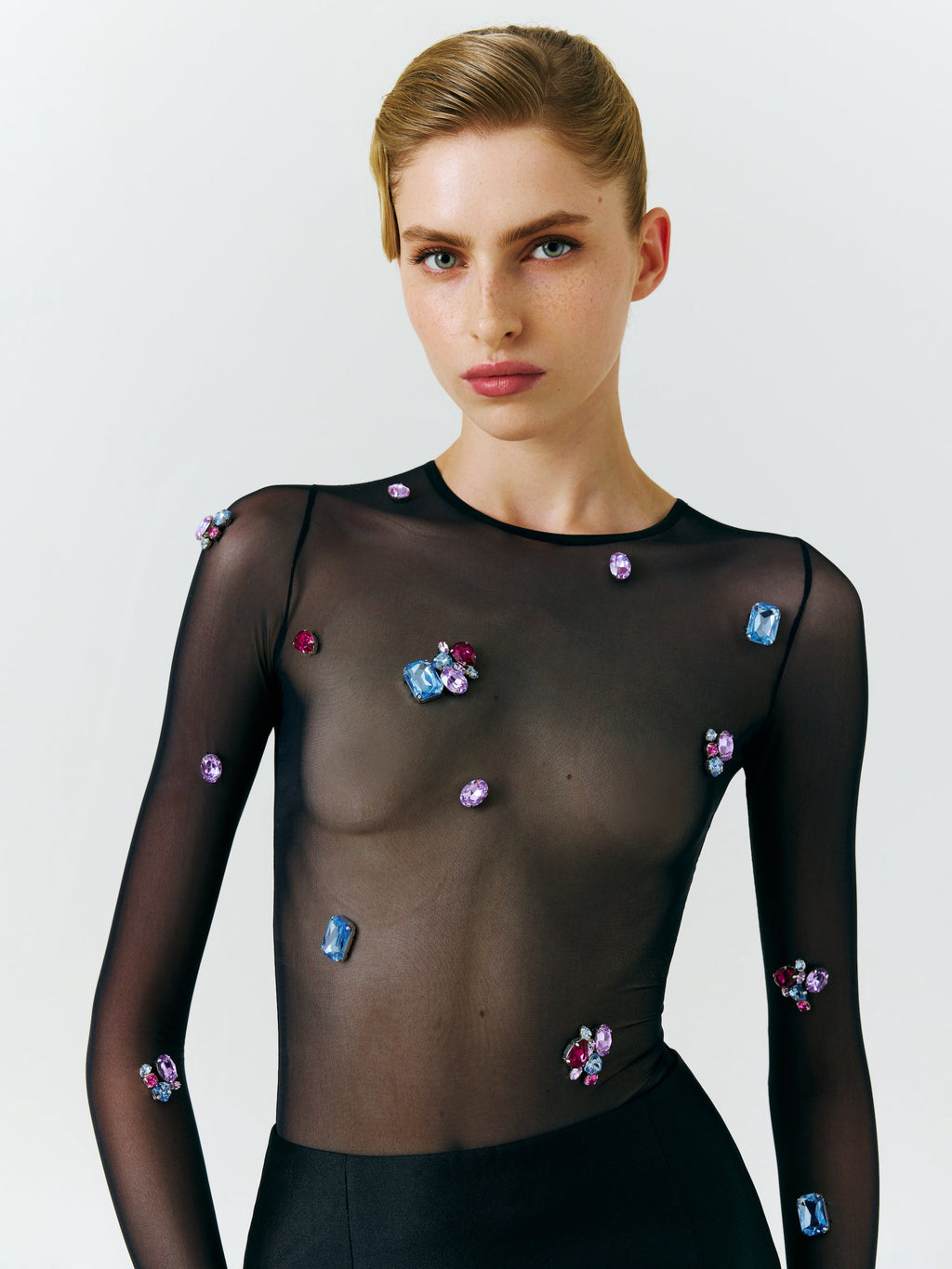 Embellished Mesh Bodysuit