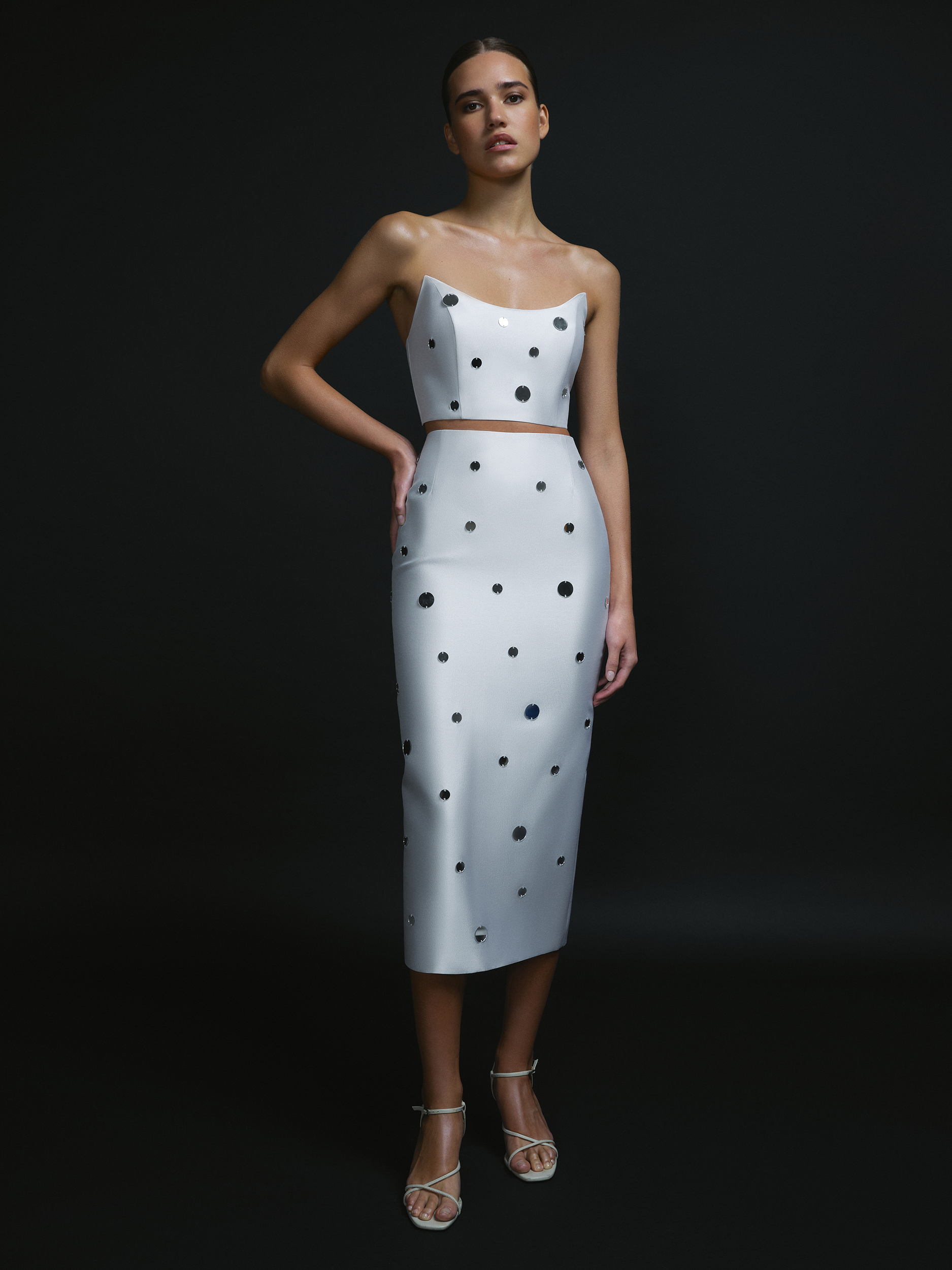 High Waisted Midi Skirt with Mirror Details