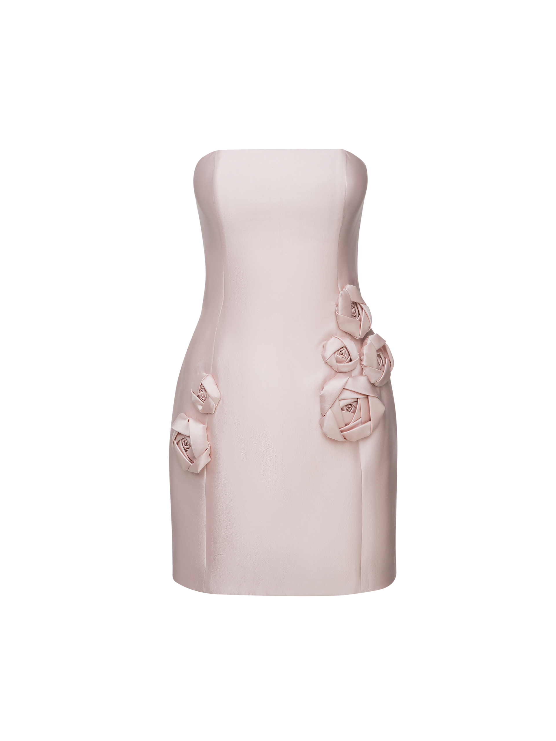 Strapless Mini Dress with Handcrafted 3D Floral Appliqué in Pink