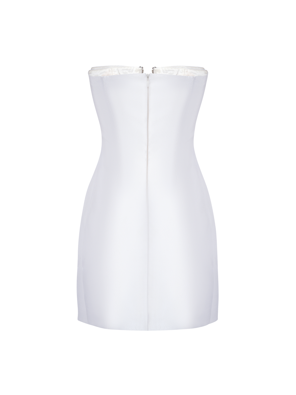 Crystal Plunge Neckline Strapless Mini Dress in White