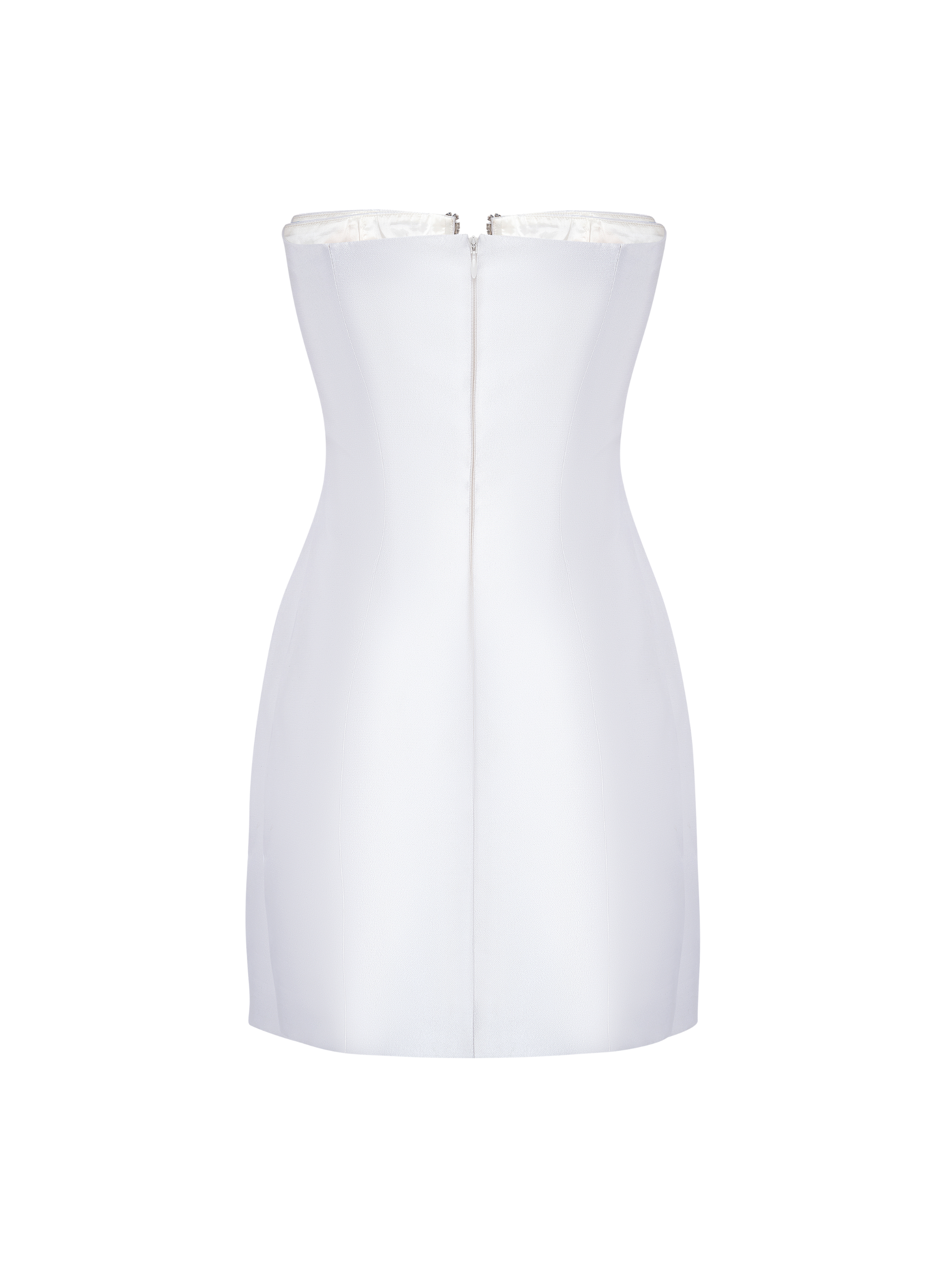 Crystal Plunge Neckline Strapless Mini Dress in White