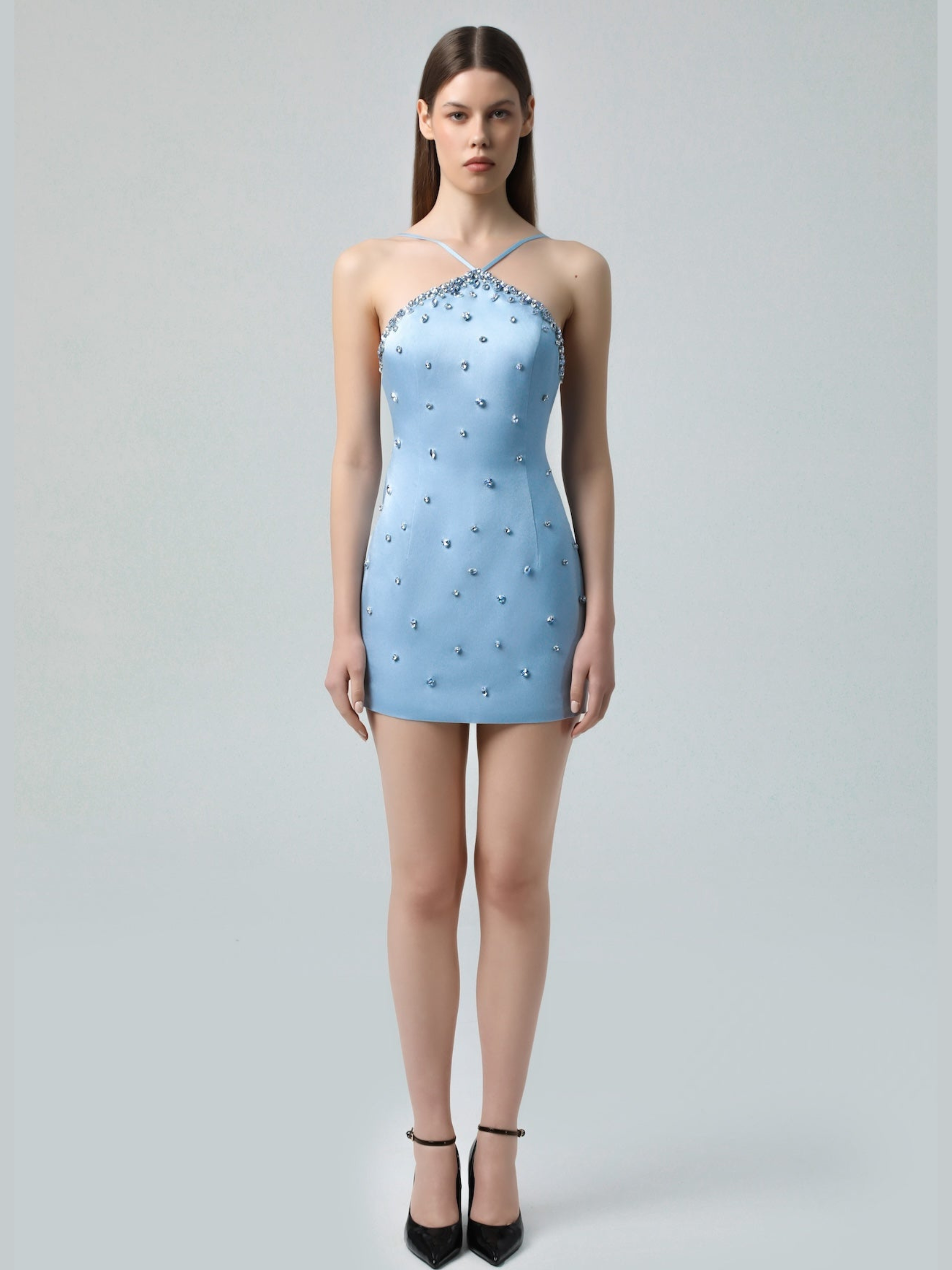 Halter Neck Embellished Mini Dress