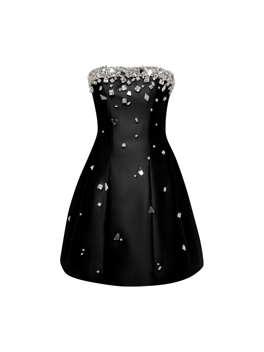 Crystal Embellished Strapless Mini Dress in Black