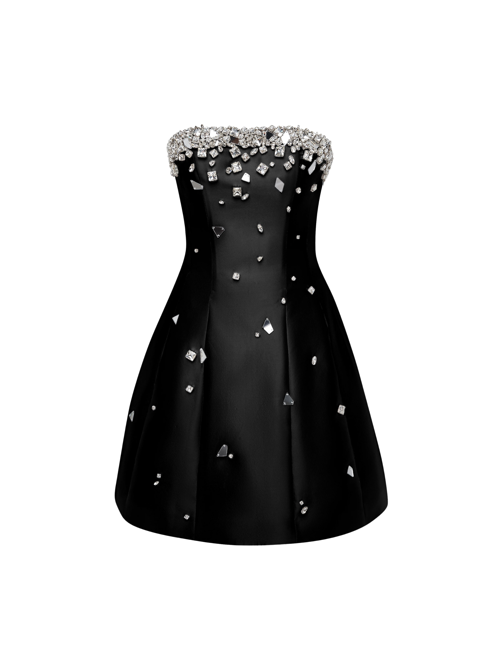 Crystal Embellished Strapless Mini Dress in Black