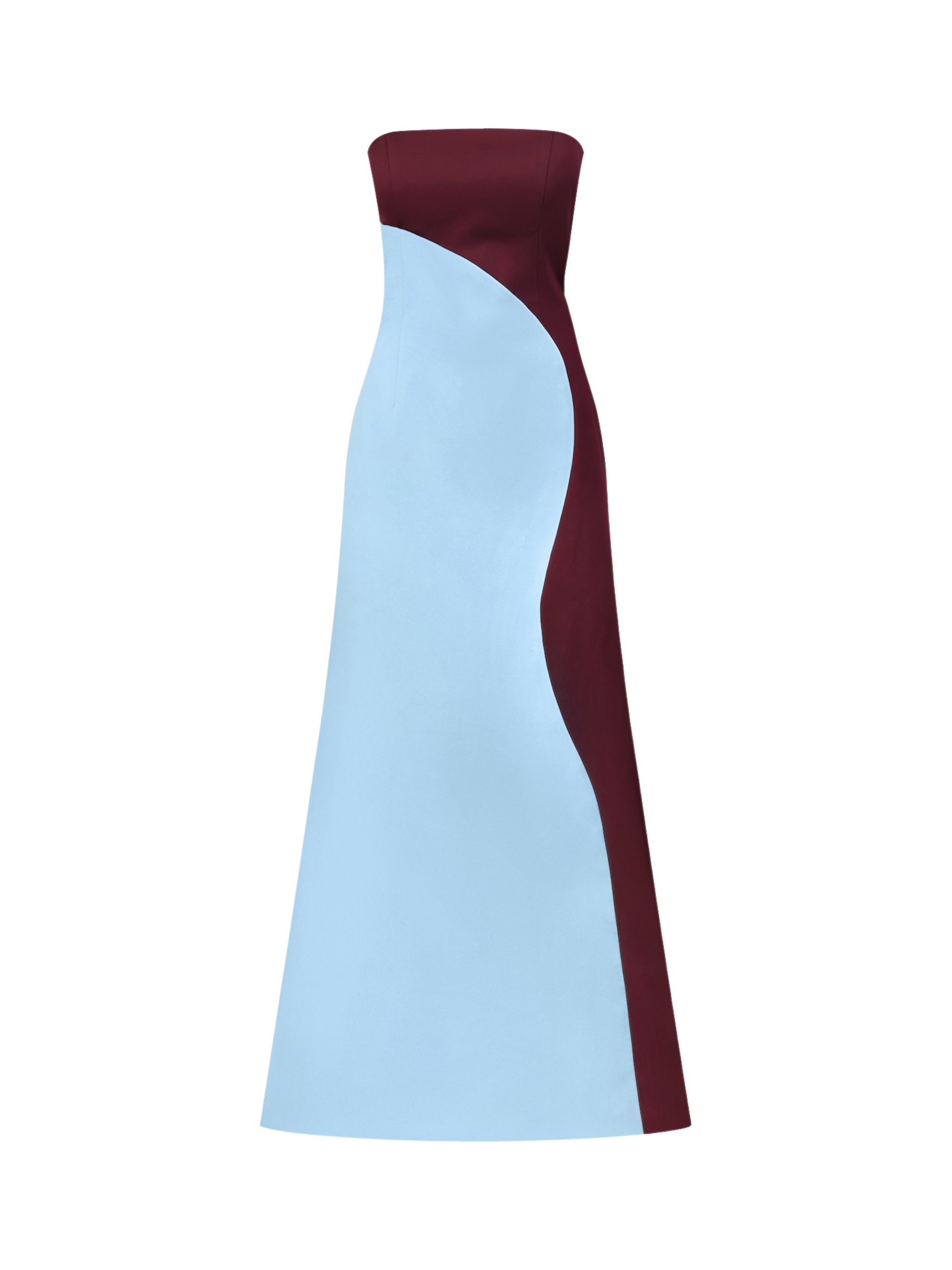 Strapless Burgundy and Light Blue Two-Tone Maxi Dress