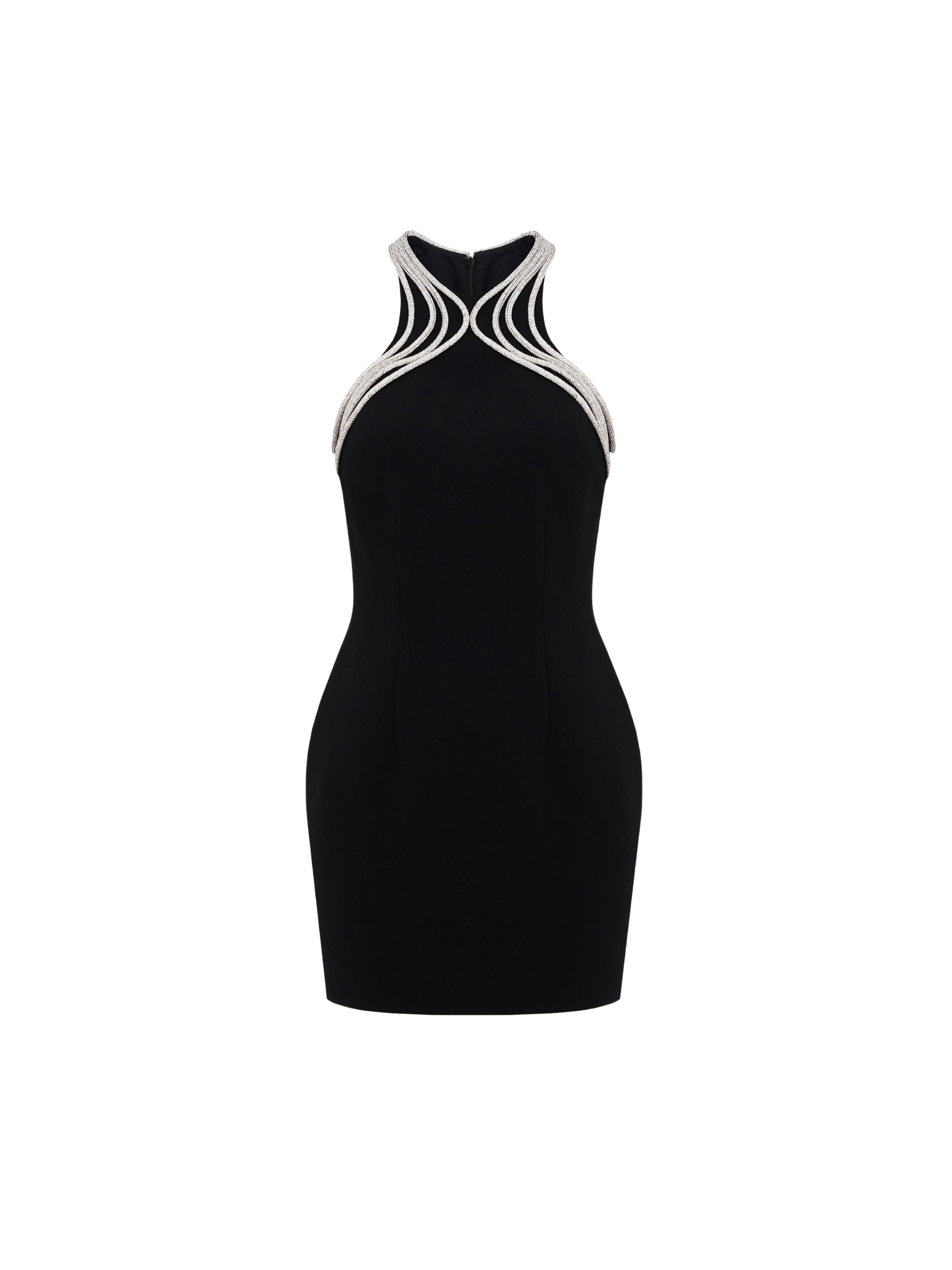 embellished halter mini dress ASOS DESIGN embellished halter mini dress with cut-out waist and pointed hem in blue