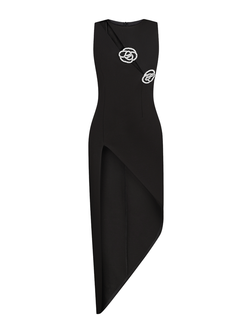 SAMPLE: Crystal Rose Detailed High-Slit Black Dress