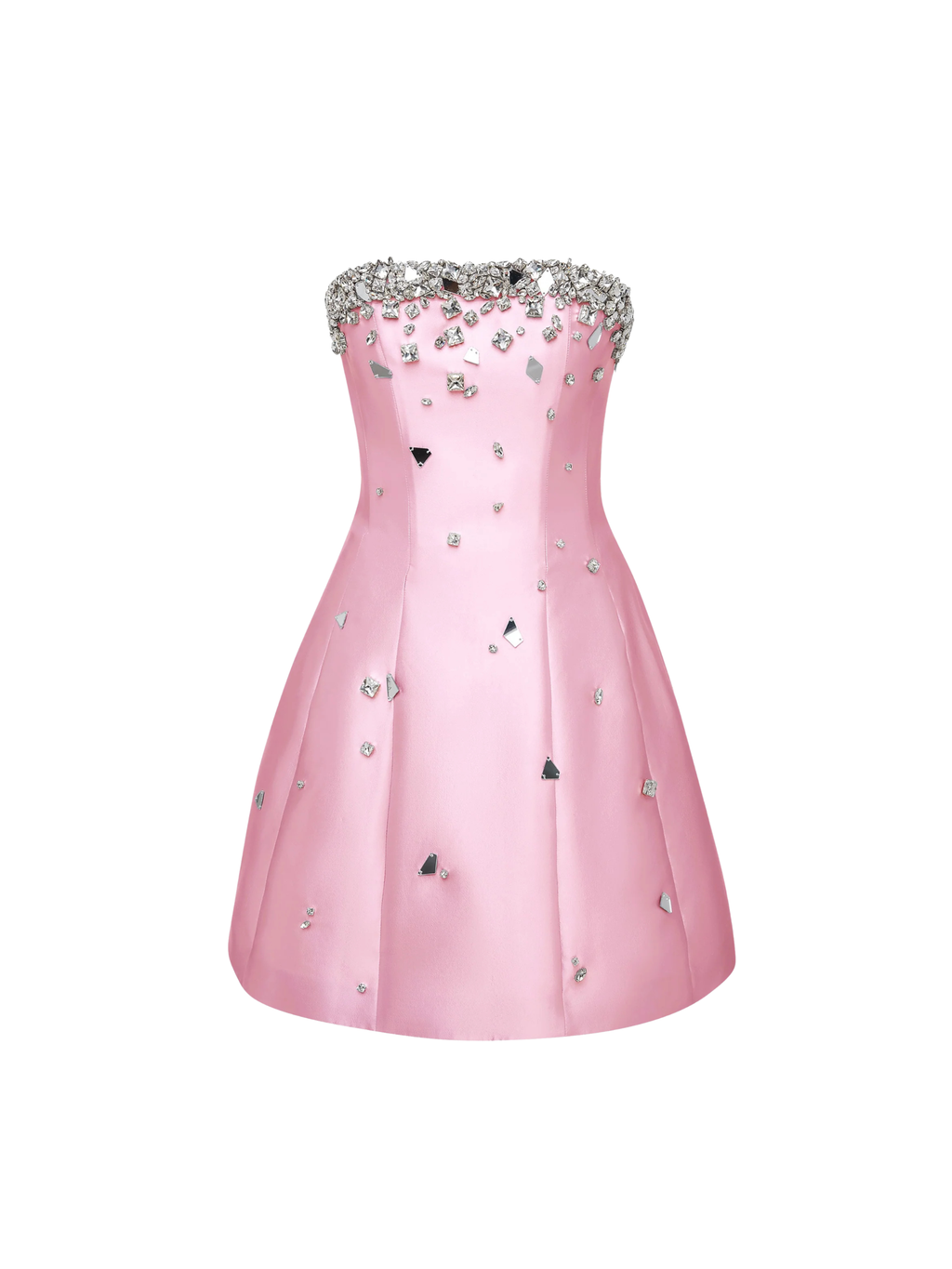 Crystal Embellished Strapless Mini Dress in Pink
