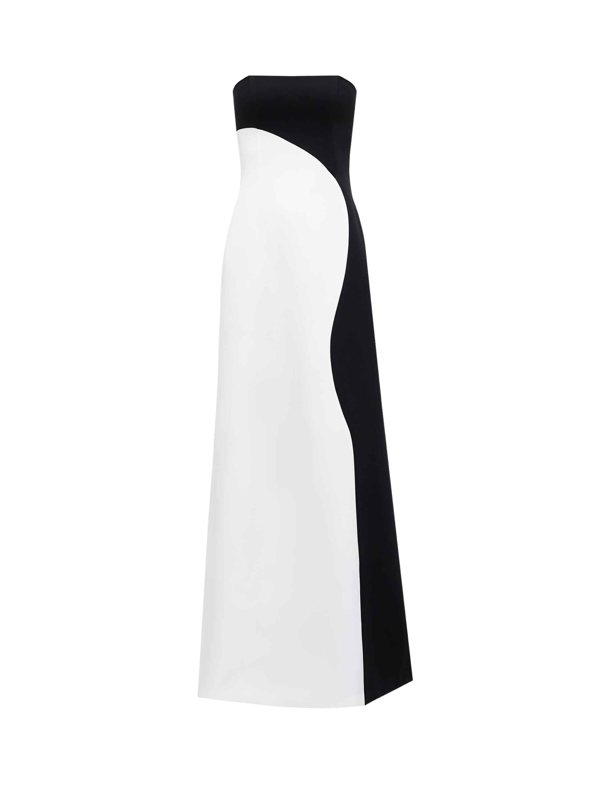 Strapless Black and White Two-Tone Maxi Dress