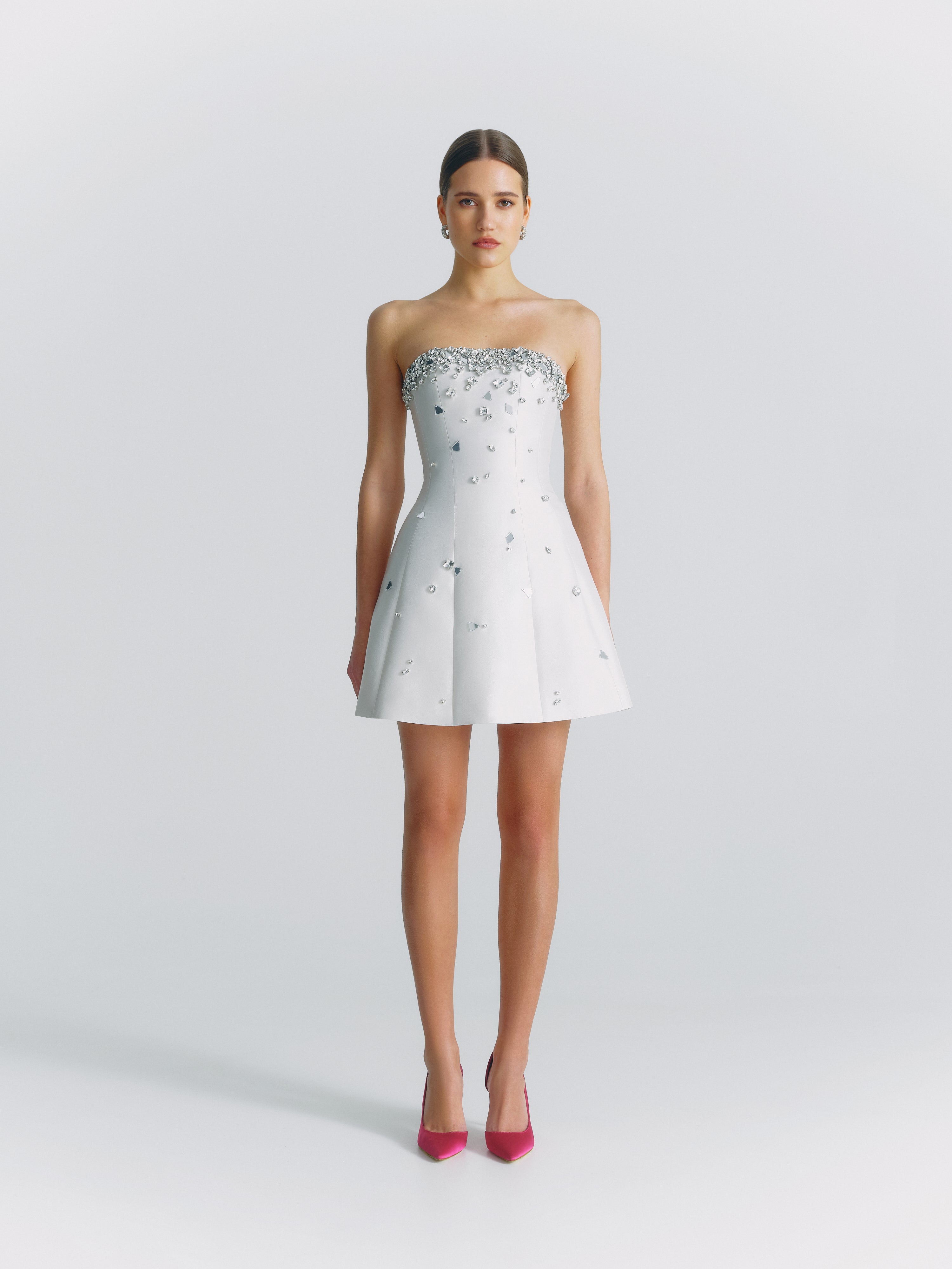 mini embellished dress Crystal Embellished Strapless Mini Dress in Pink – NDS the label