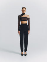 Open Shoulder Embellished Mesh Top