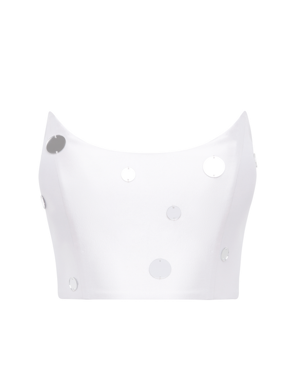 Strapless White Corset Top with Mirror Embellishments