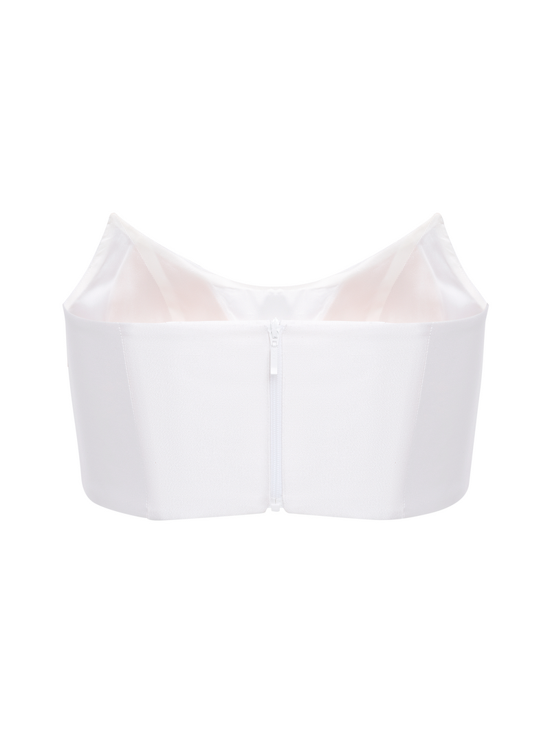 Strapless White Corset Top with Mirror Embellishments