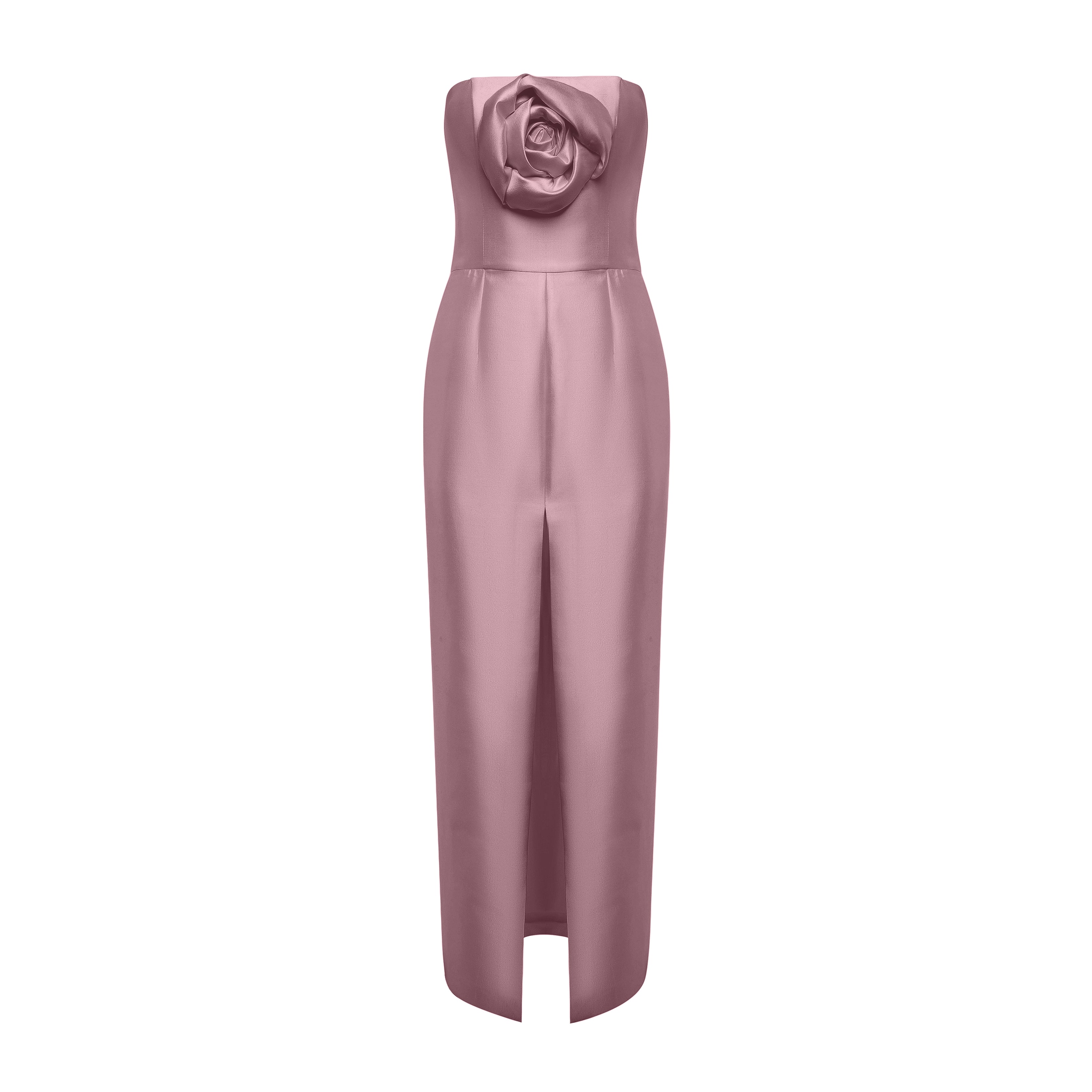 SAMPLE: Strapless  Column Dress with 3D Rose Detail in Pink