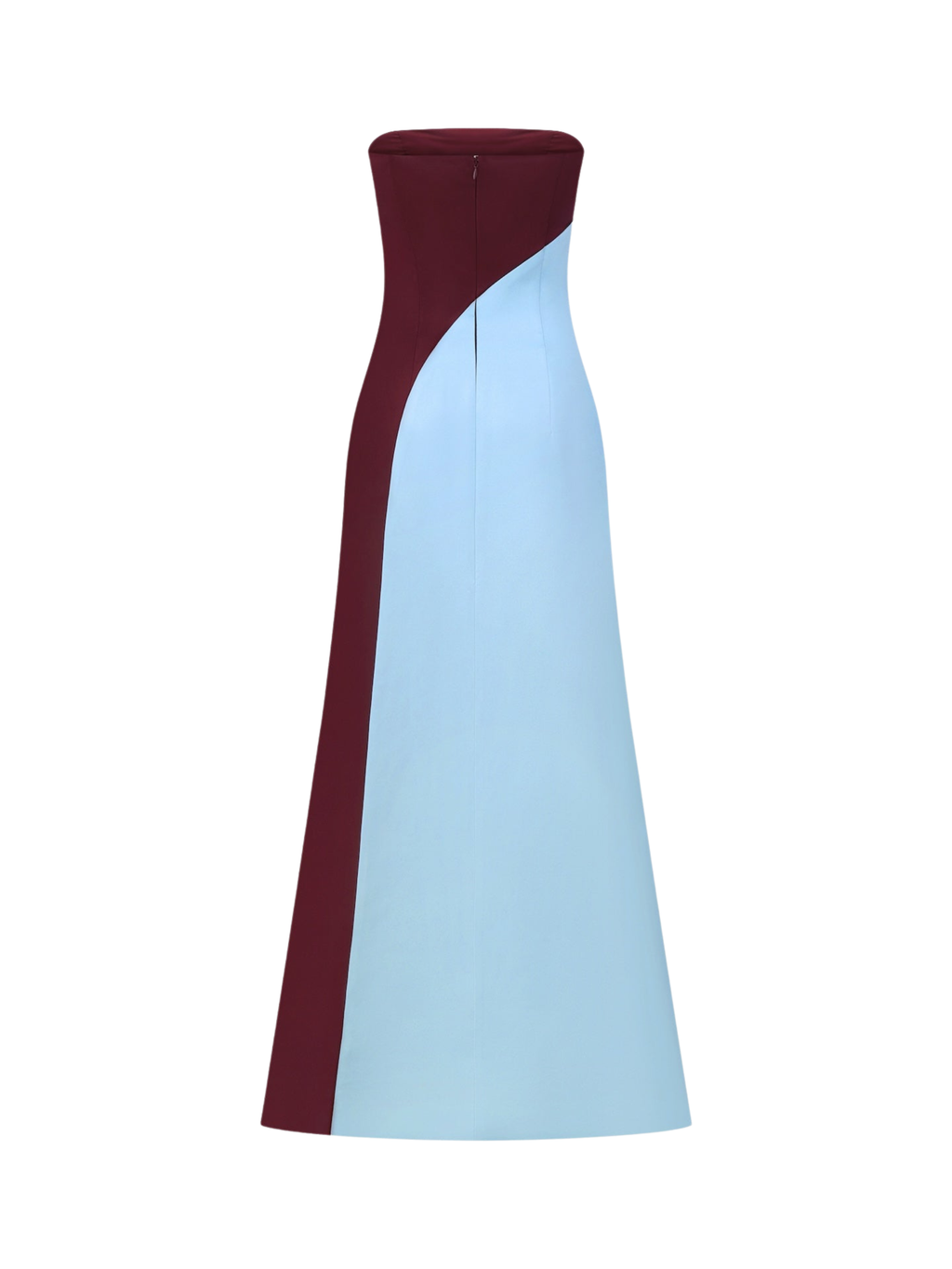 Strapless Burgundy and Light Blue Two-Tone Maxi Dress