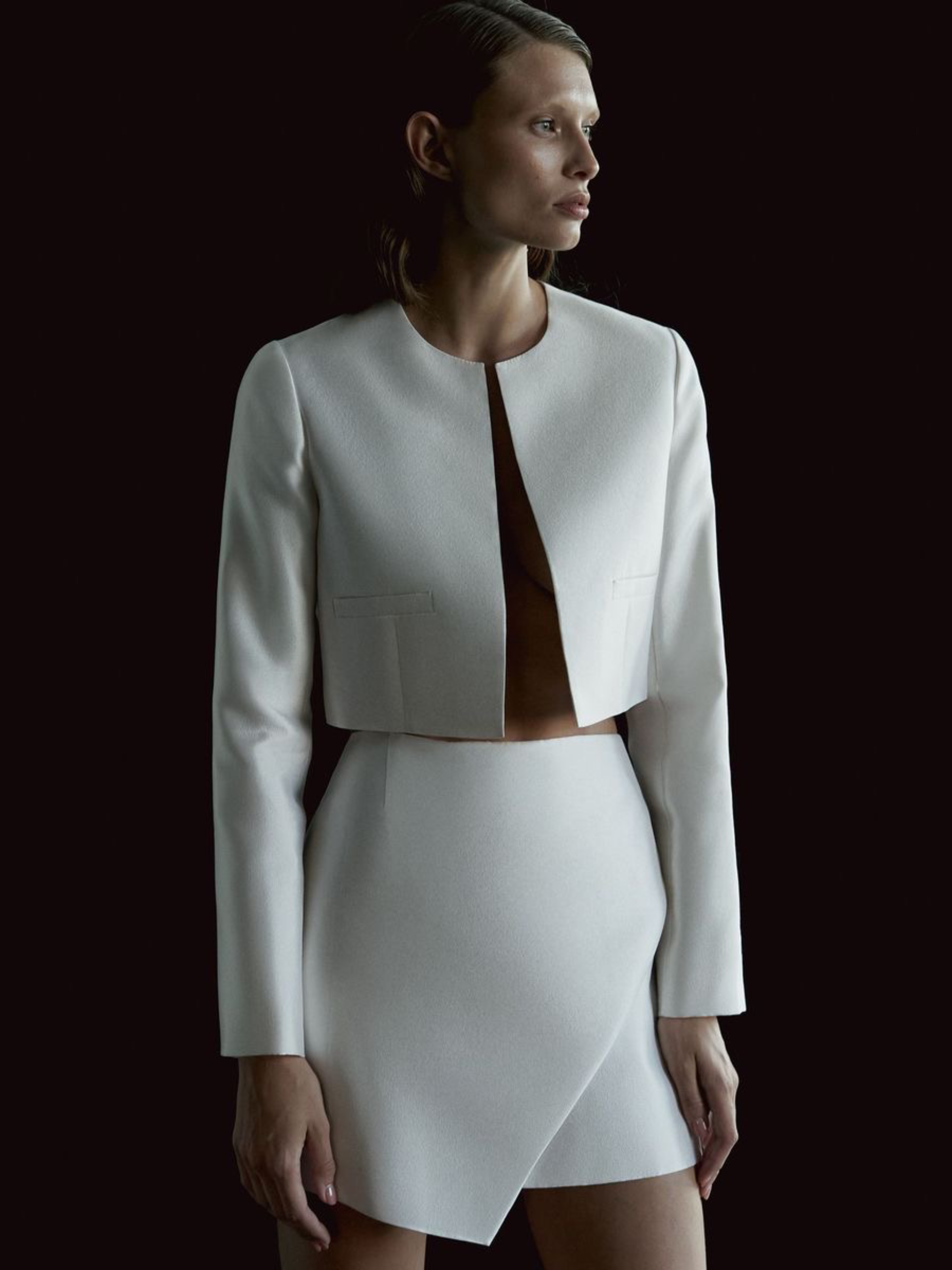 Asymmetric Silk Wool Mini Skirt