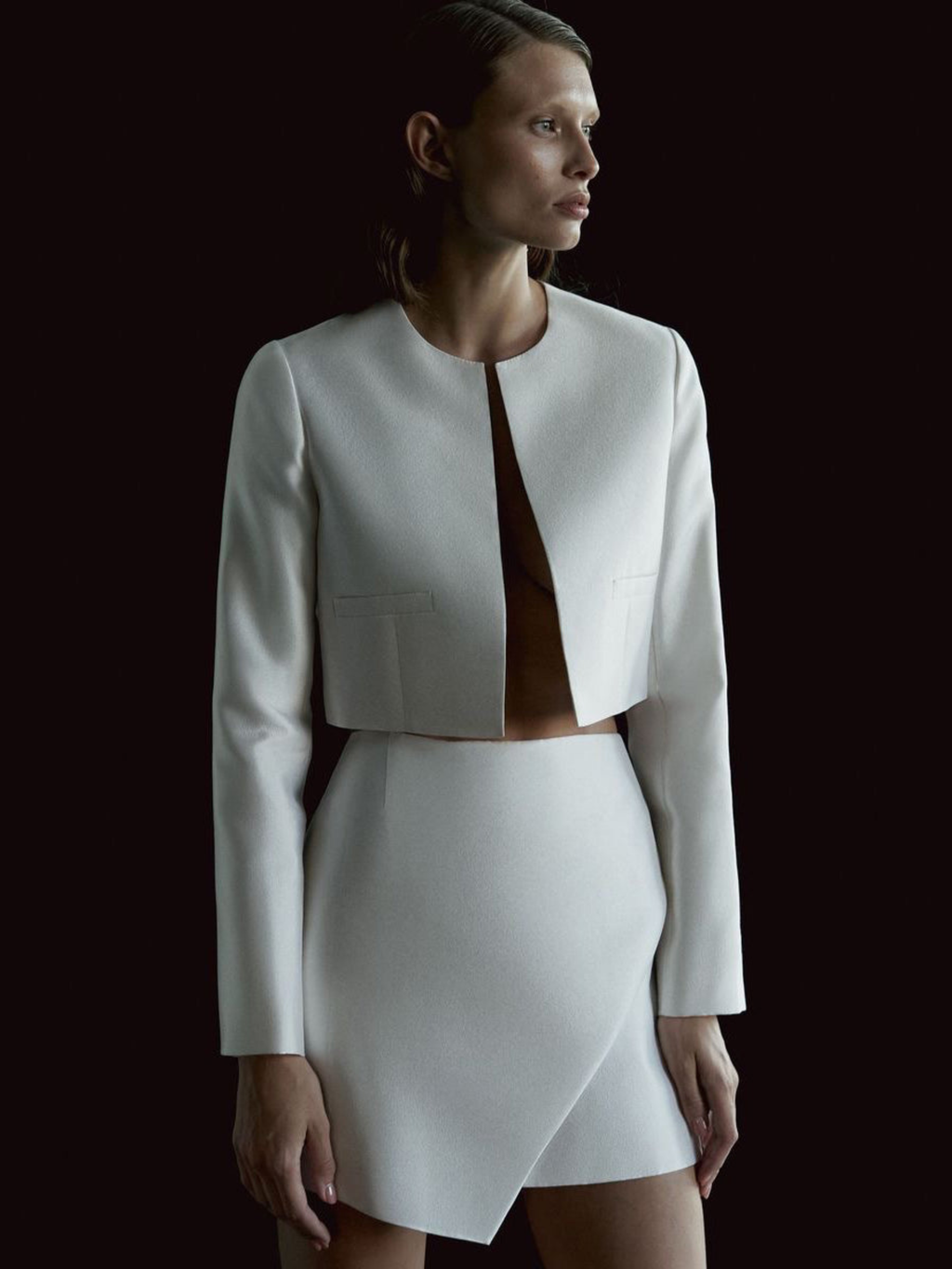 Boxy Crop Blazer in Wool & Silk