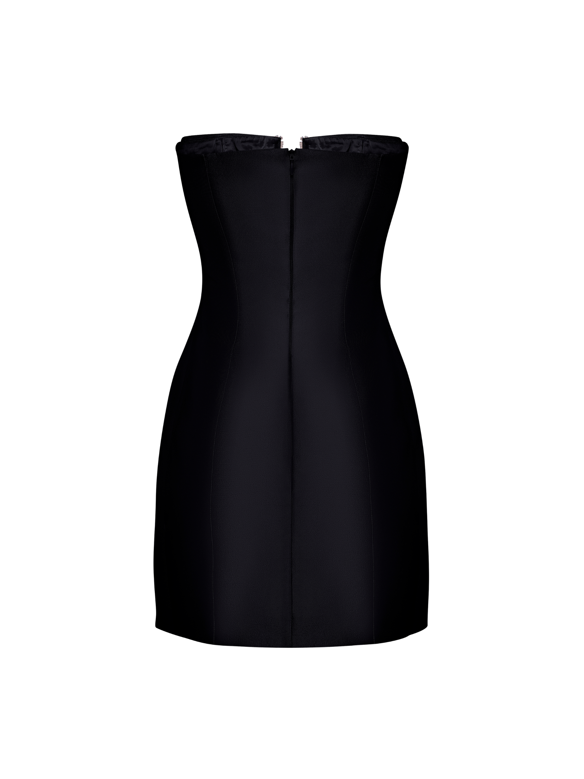 Crystal Plunge Neckline Strapless Mini Dress in Black