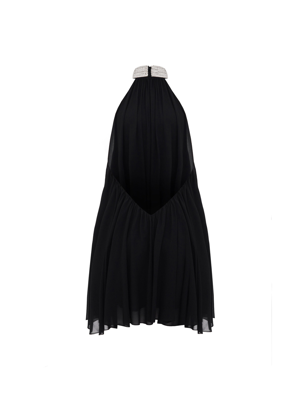 Silk Chiffon Mini Dress with a crystal embellished neck