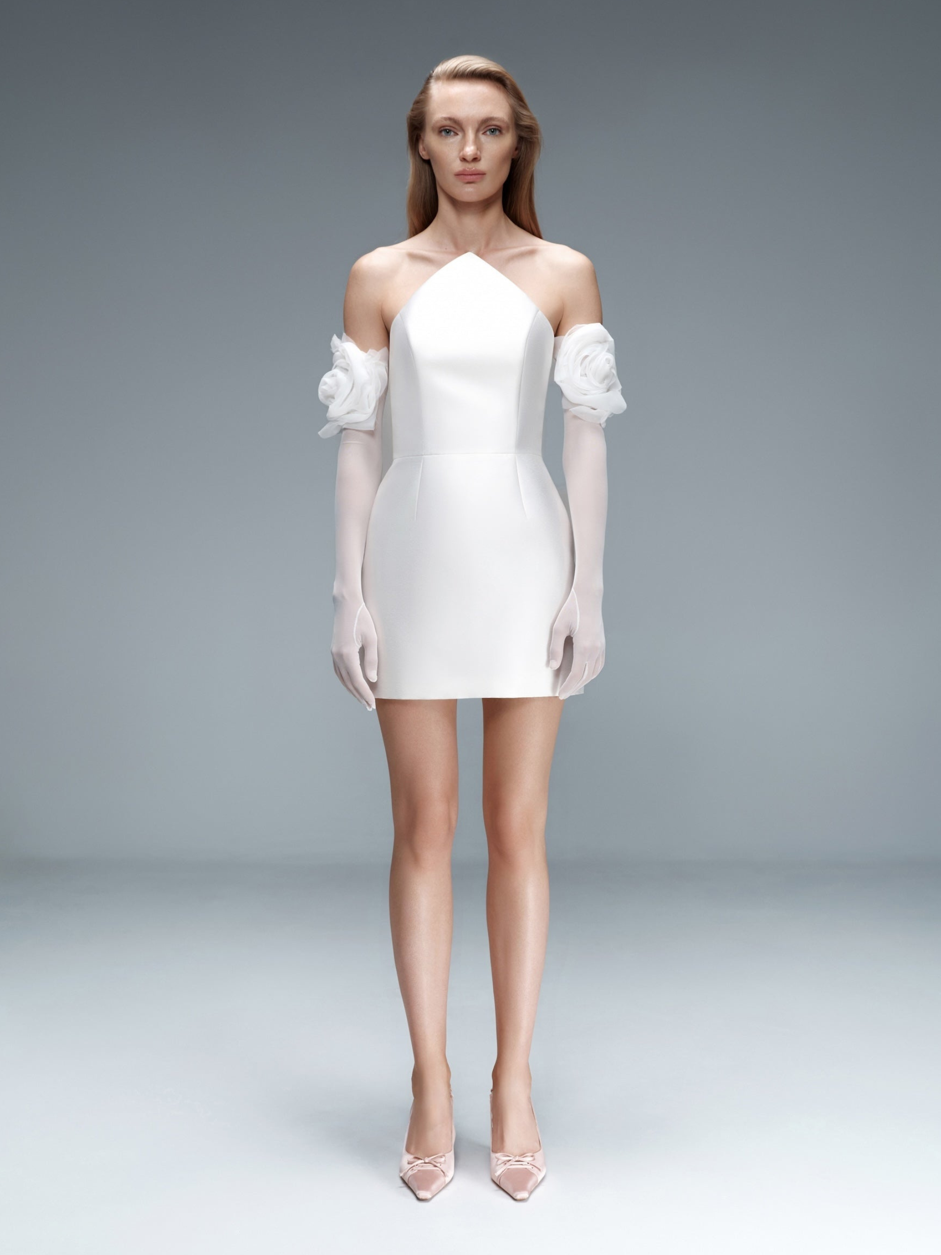 Sculpted Halter Silk Wool Mini Dress