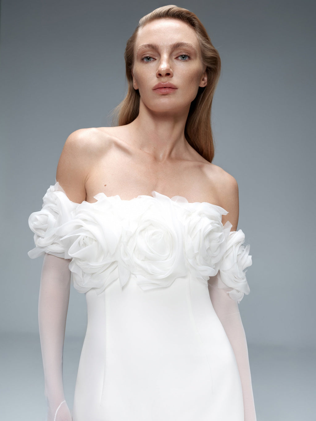 Floral-Appliqué Crepe Maxi Dress