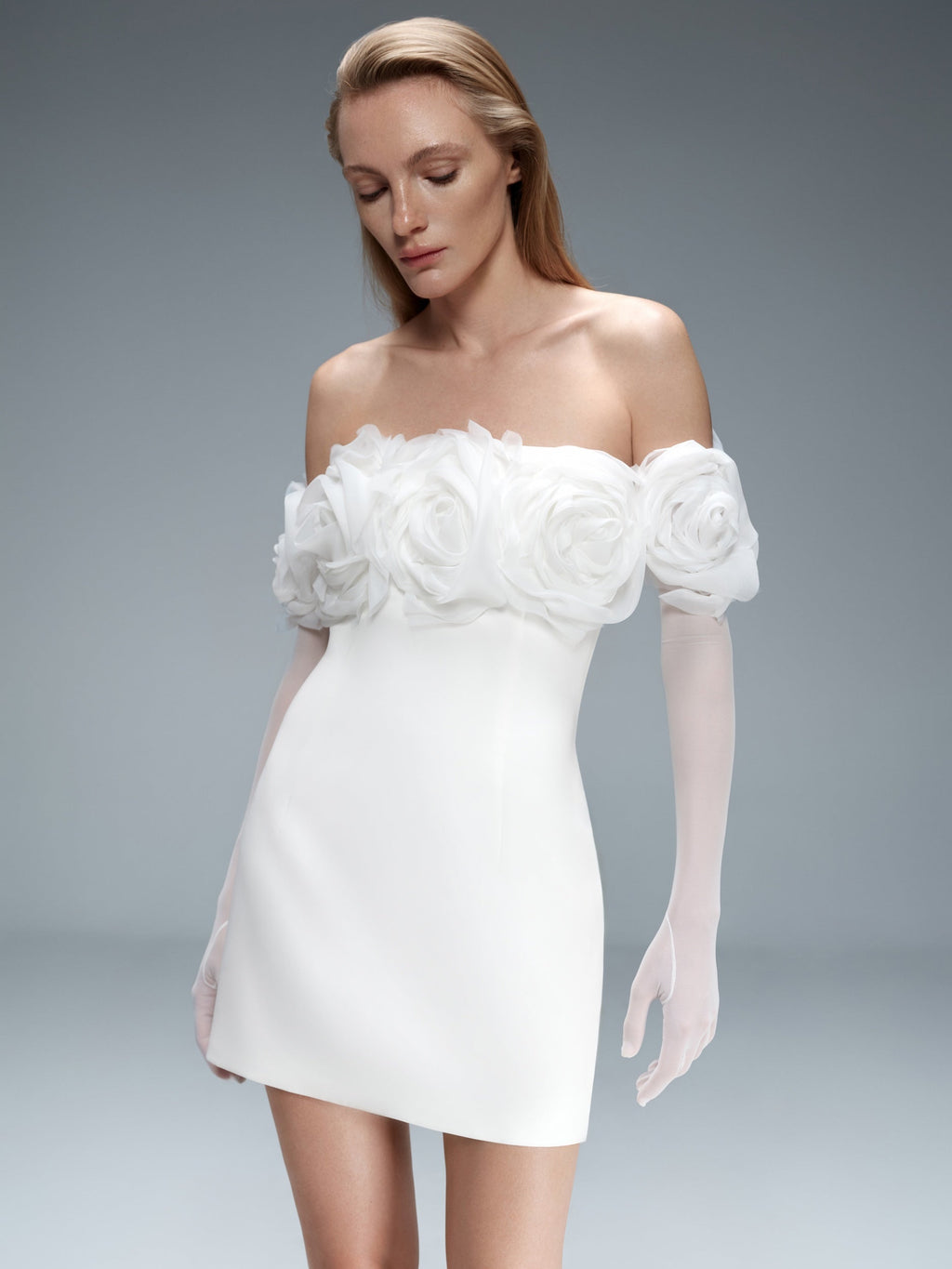 Floral-Appliqué Crepe Mini Dress