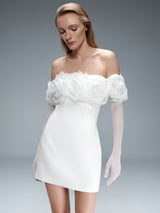Floral-Appliqué Crepe Mini Dress