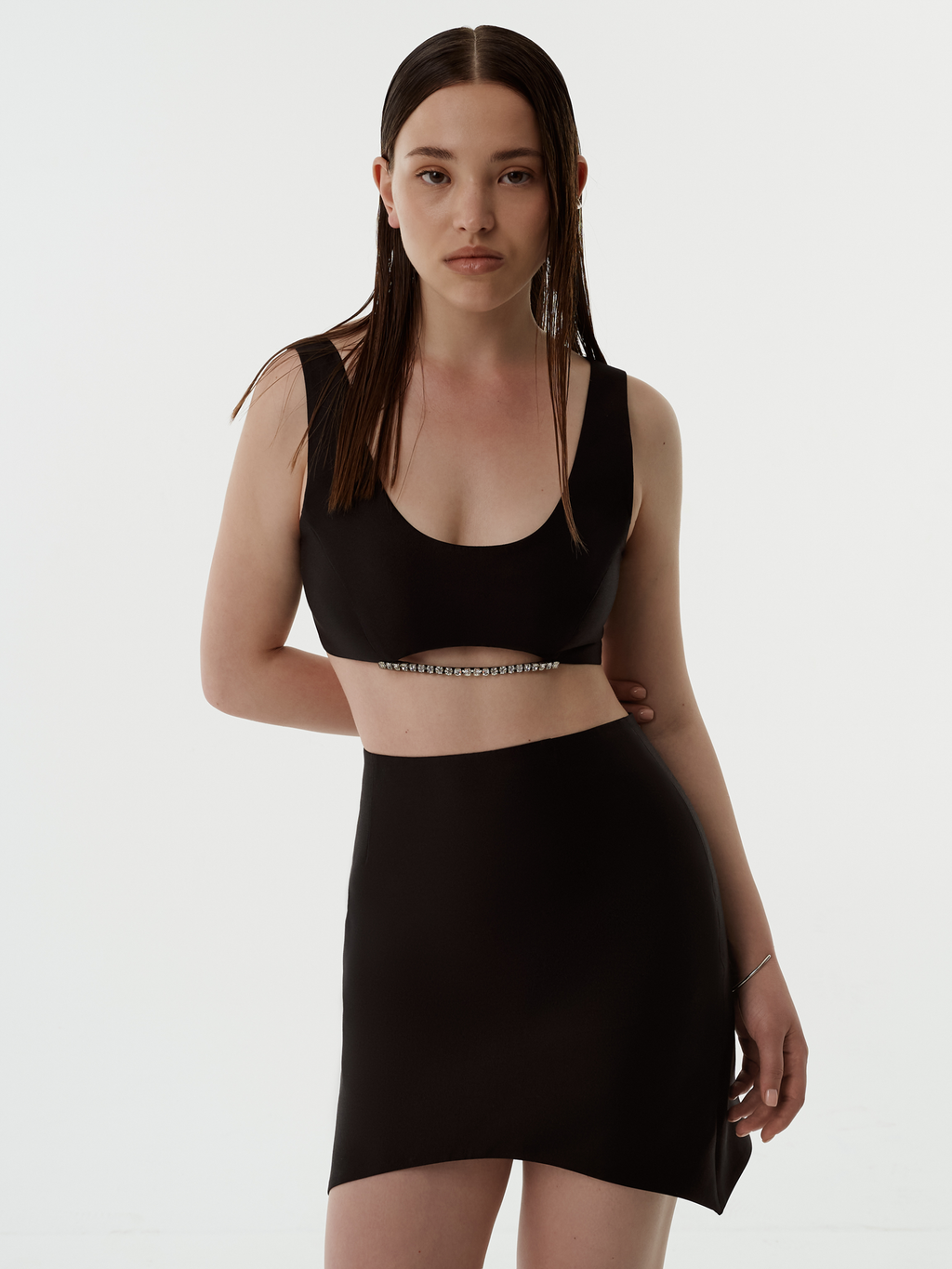Silk Wool Curved-Hem Mini Skirt