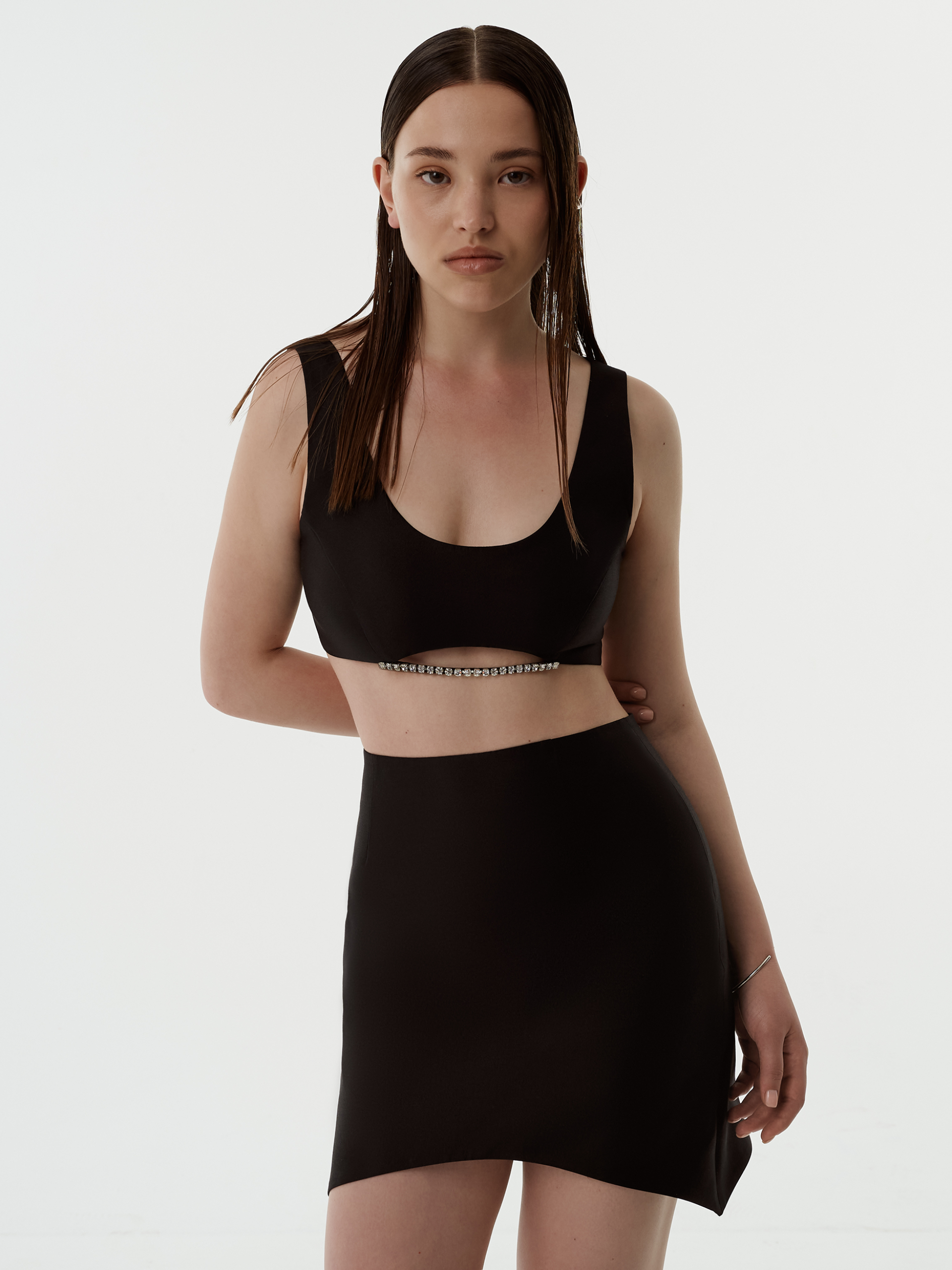 Silk Wool Curved-Hem Mini Skirt