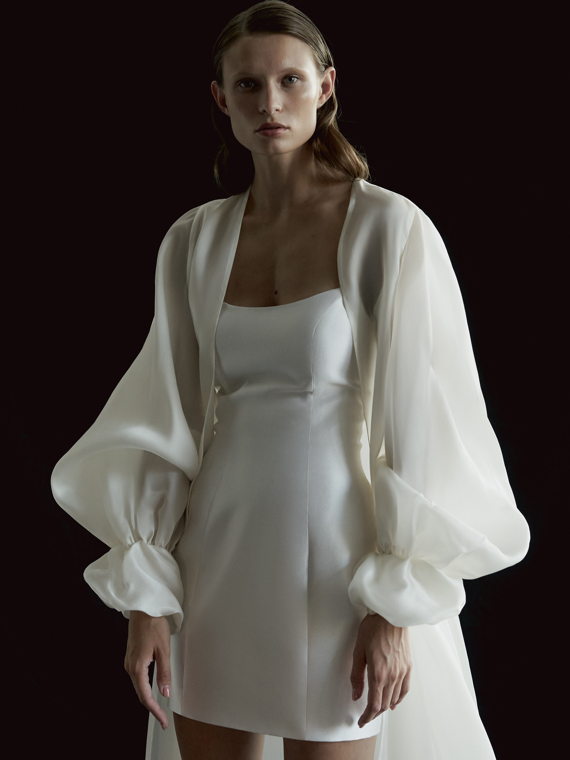 Sheer Silk-Organza Long Sleeve Cape