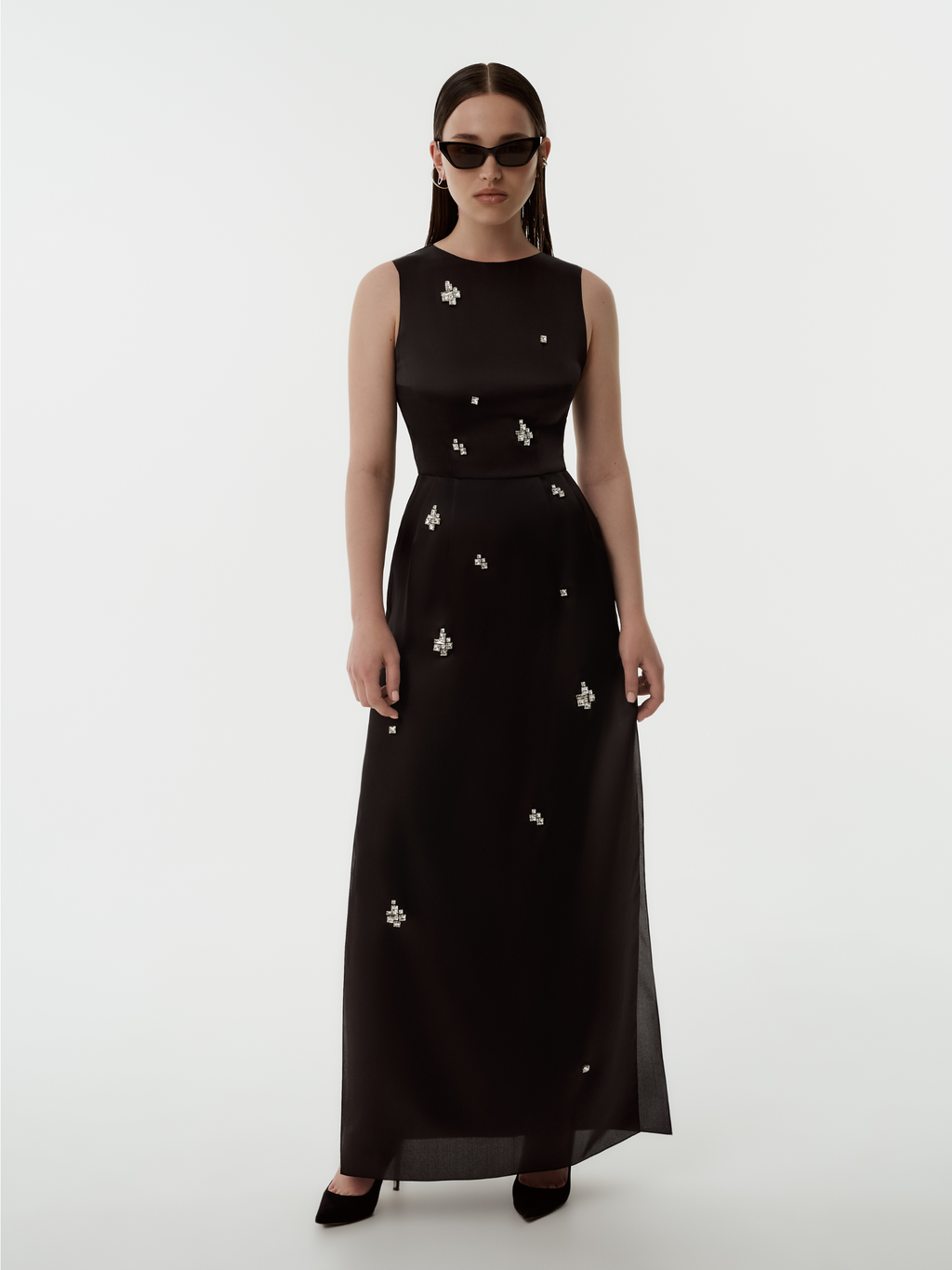 Silk Organza Column Dress with Jewel Embellishments