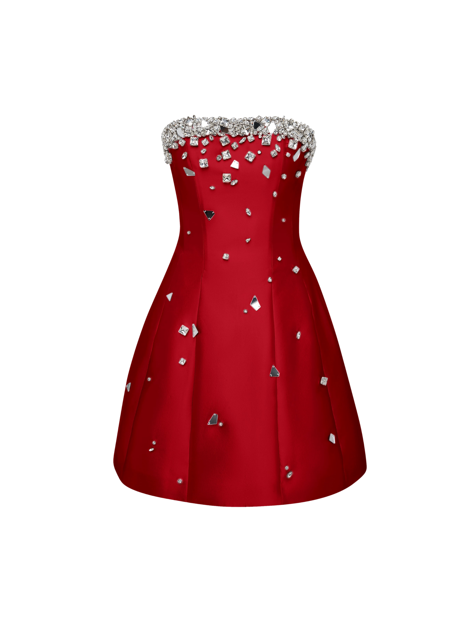 Crystal Embellished Strapless Mini Dress in Red