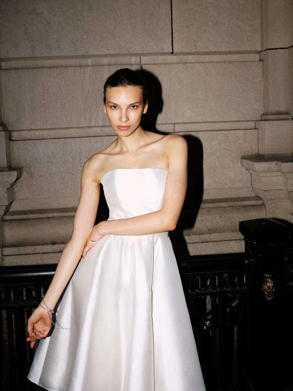 Strapless Silk and Wool Midi Dress