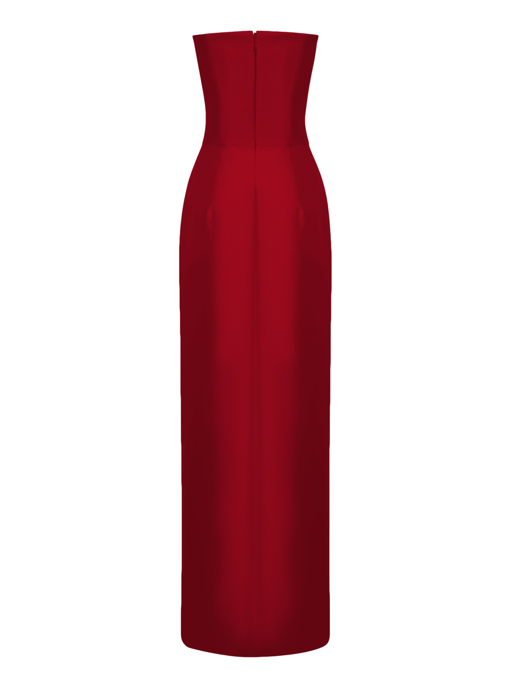 Strapless Silk Wool Column Dress with 3D Rose Detail in Red