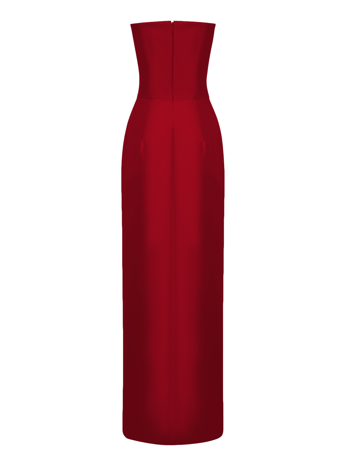 Strapless Silk Wool Column Dress with 3D Rose Detail in Red