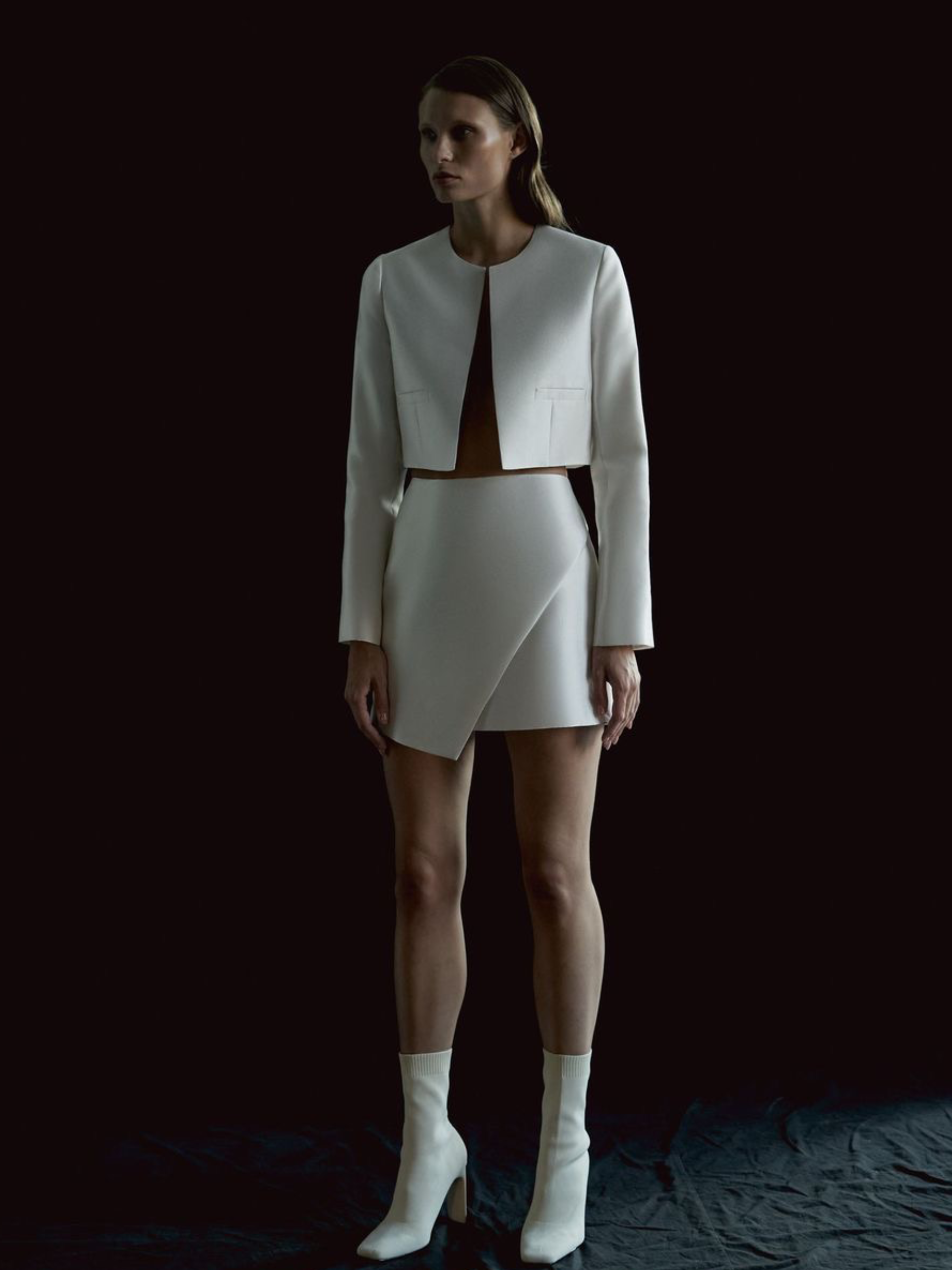 Asymmetric Silk Wool Mini Skirt