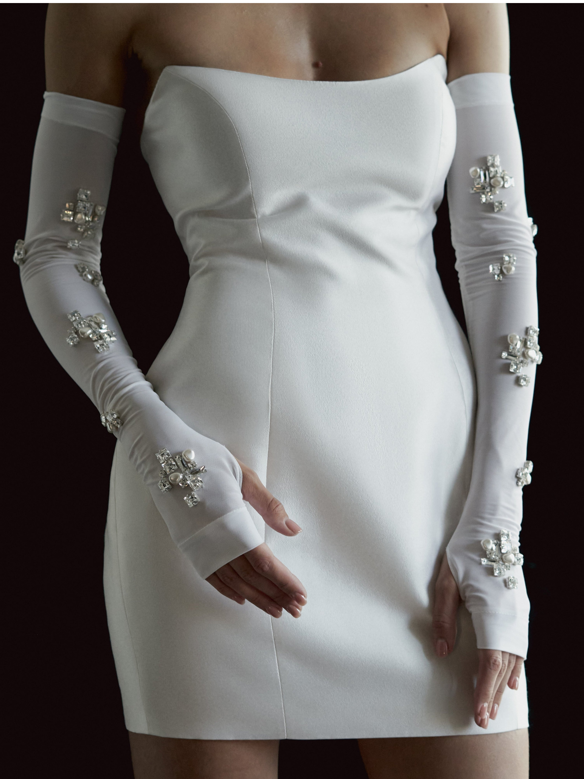 Strapless Silk Wool Mini Dress in White – NDS the label Strapless Silk Wool Mini Dress in White – NDS the label