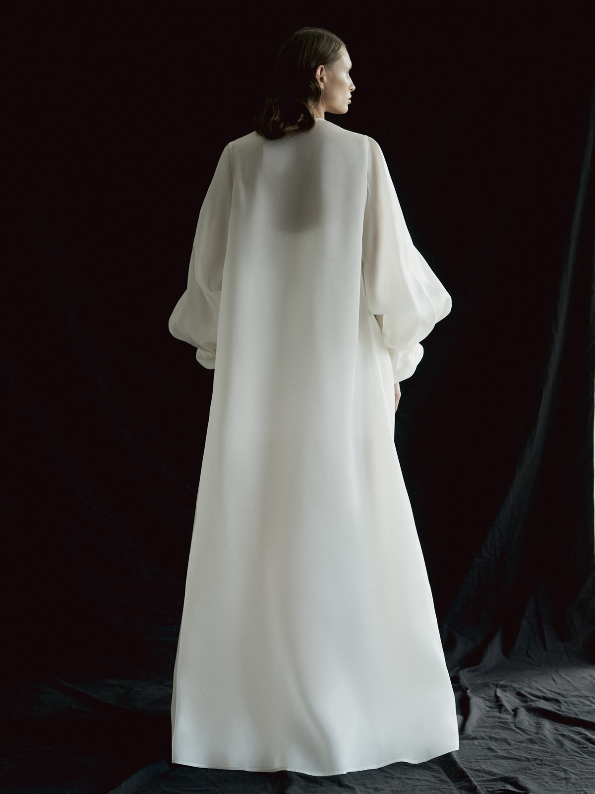 Sheer Silk-Organza Long Sleeve Cape
