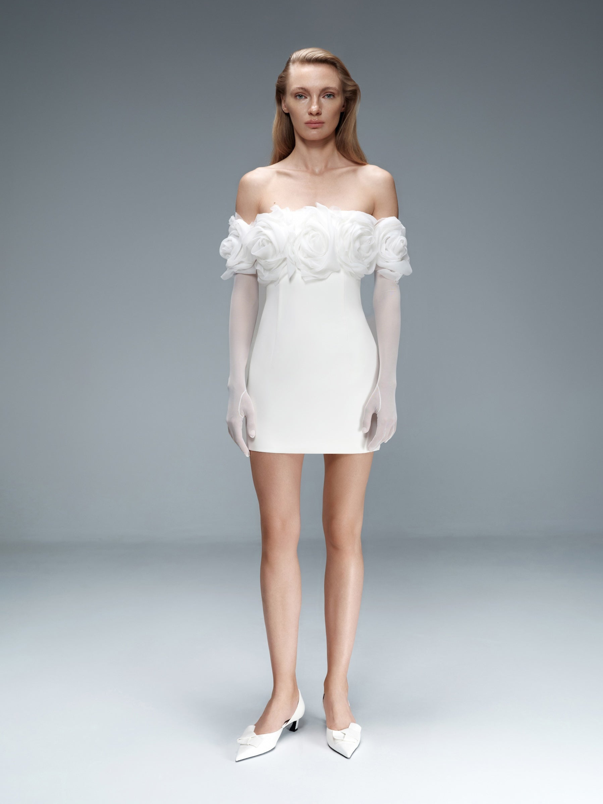 Floral-Appliqué Crepe Mini Dress