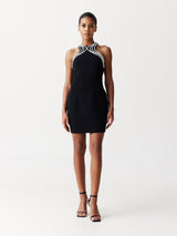 Embellished Halter Mini Dress in Black